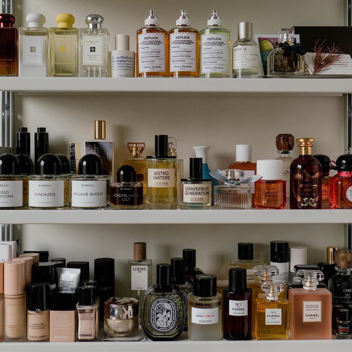 Perfumes on shelves