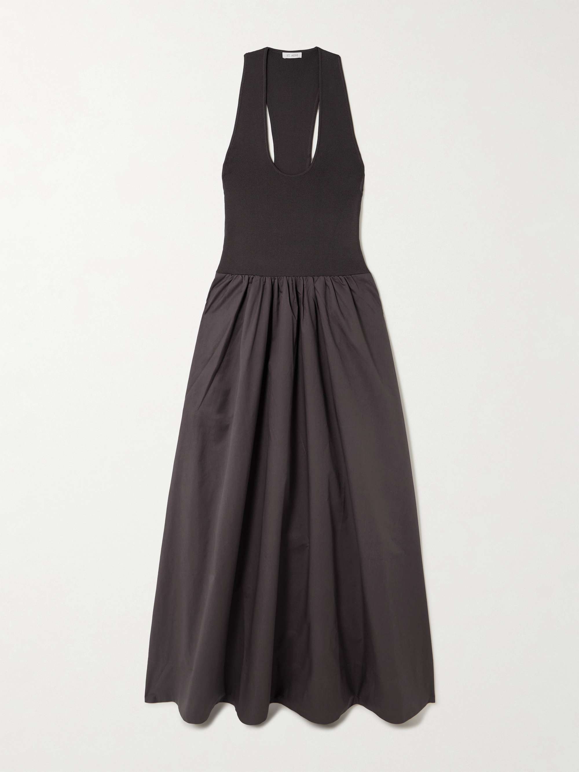 Ribbed-Knit and Cotton-Poplin Midi Dress