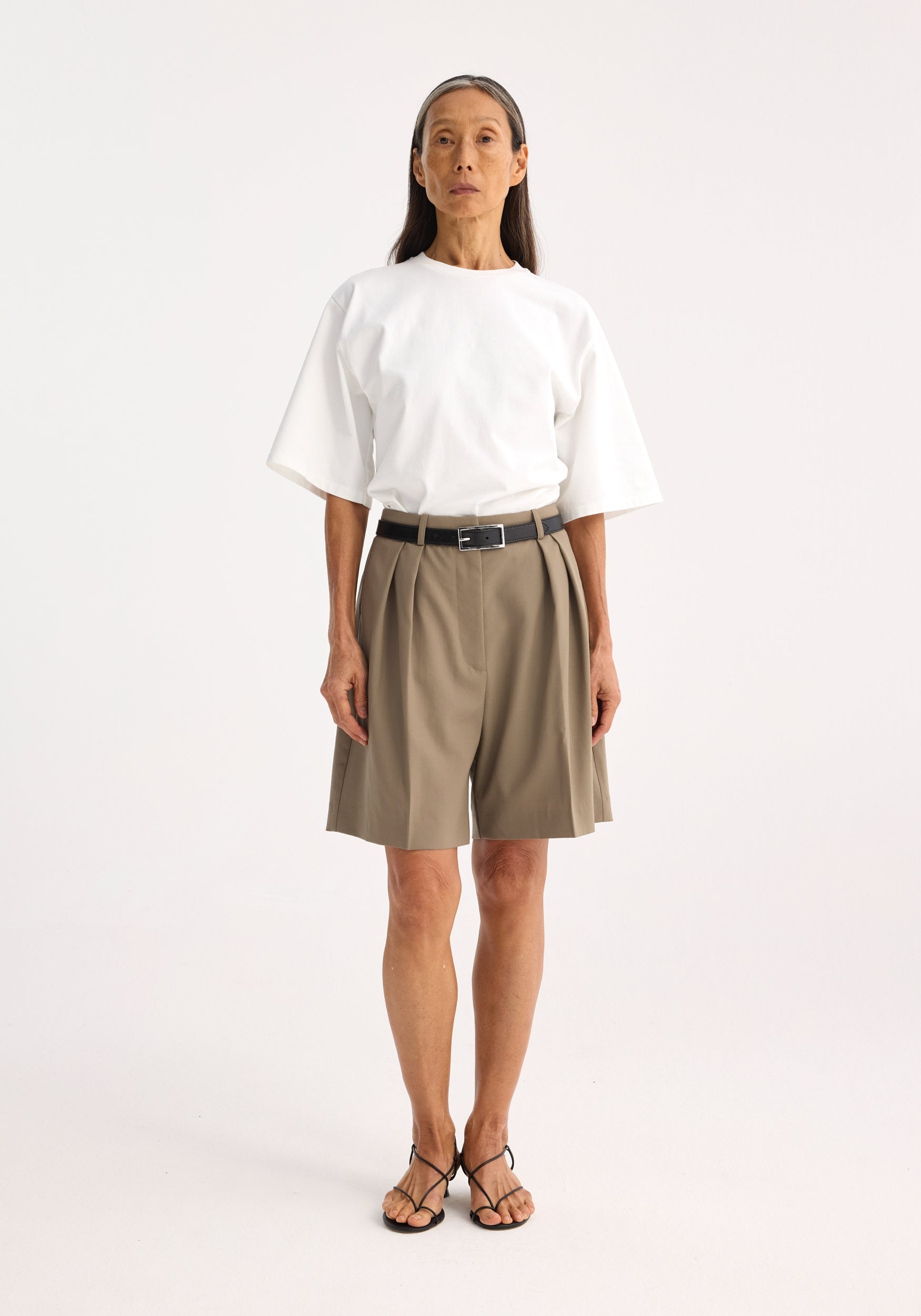 Tailored Wide Leg Shorts | Khaki