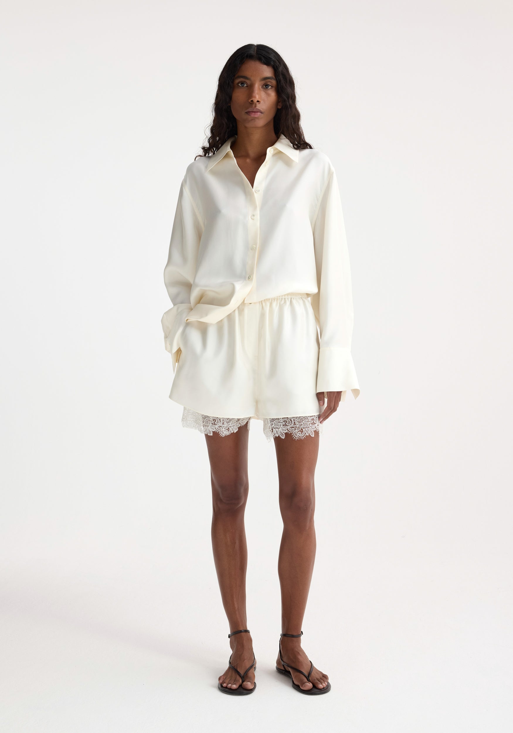 Lace Silk Shorts | Cream