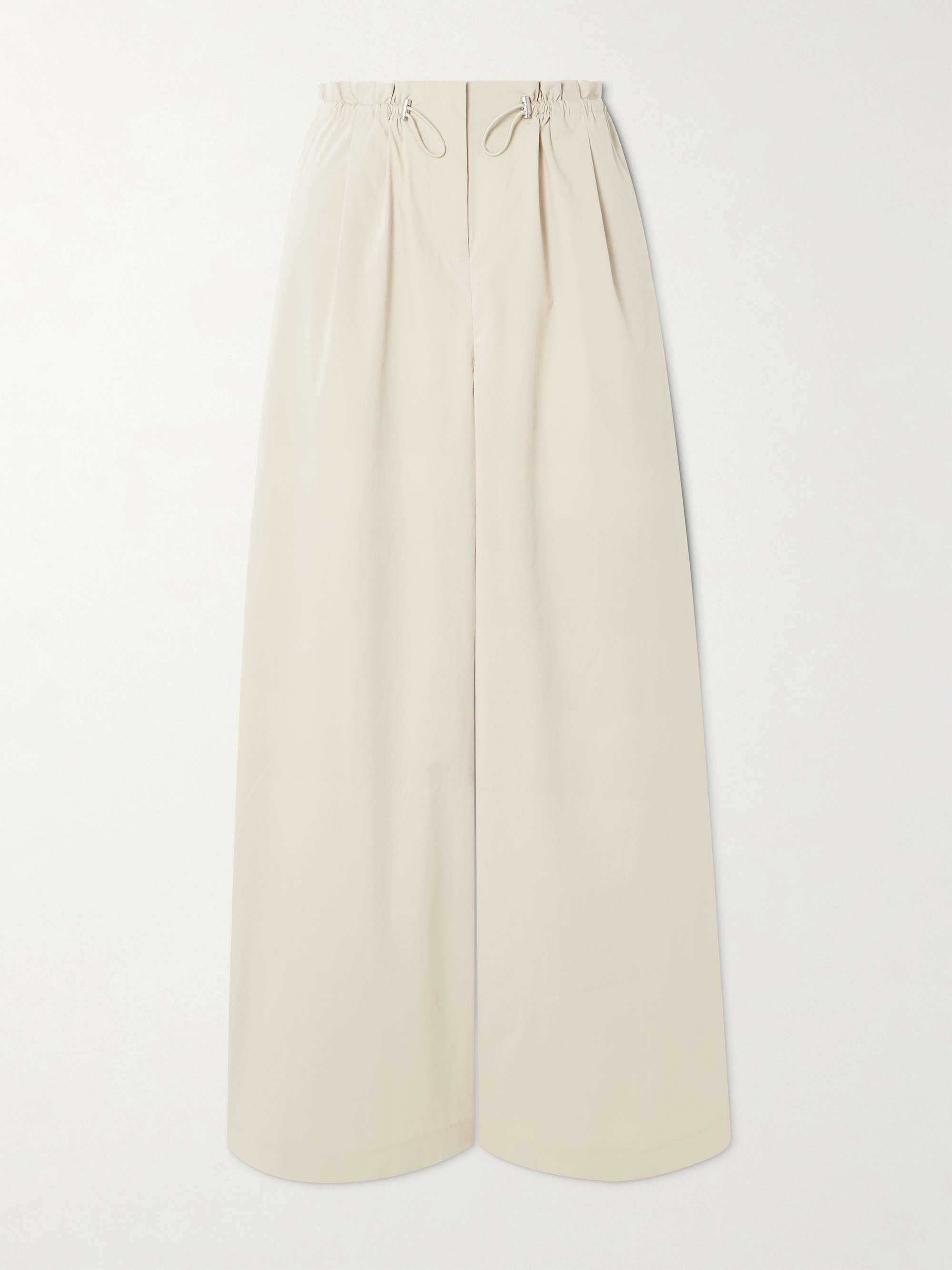 Gathered Cotton-Blend Wide-Leg Pants