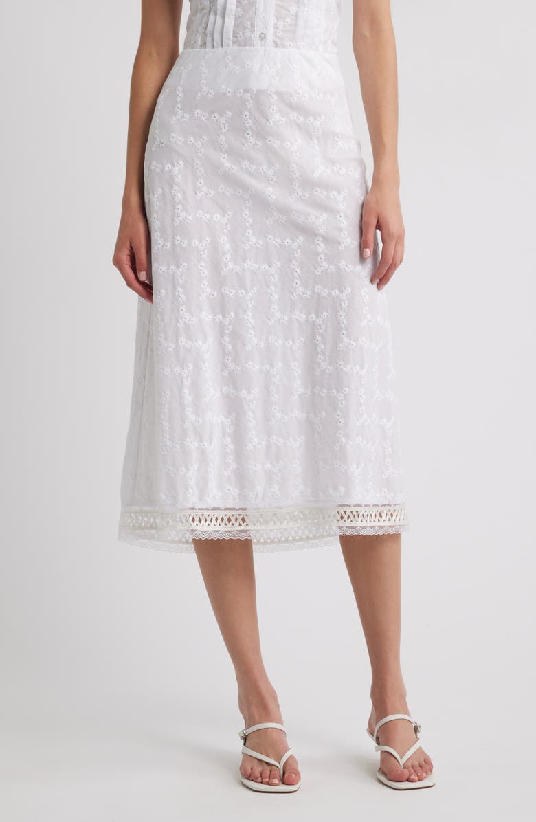 Lace Trim Cotton Eyelet Midi Skirt