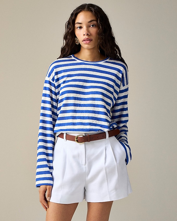 New Relaxed Linen Long-Sleeve T-Shirt in Stripe