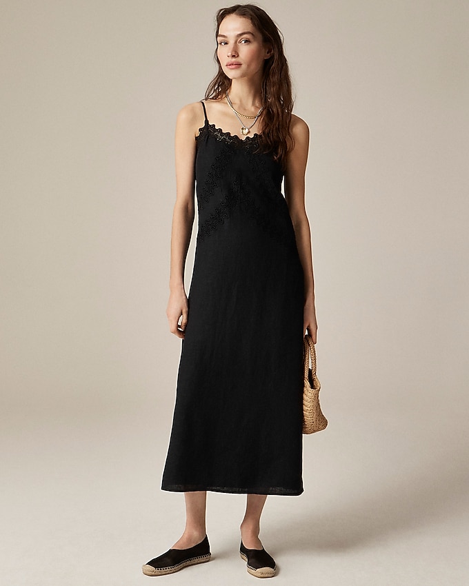 Lace-Trim Slip Dress in Linen