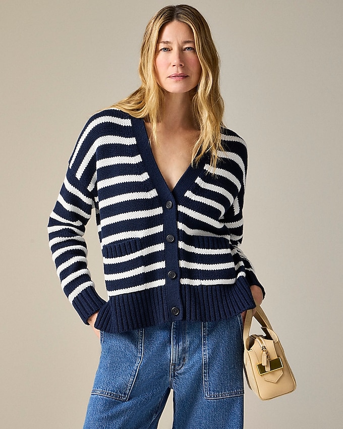 Heritage Cotton Relaxed Cardigan in Stripe