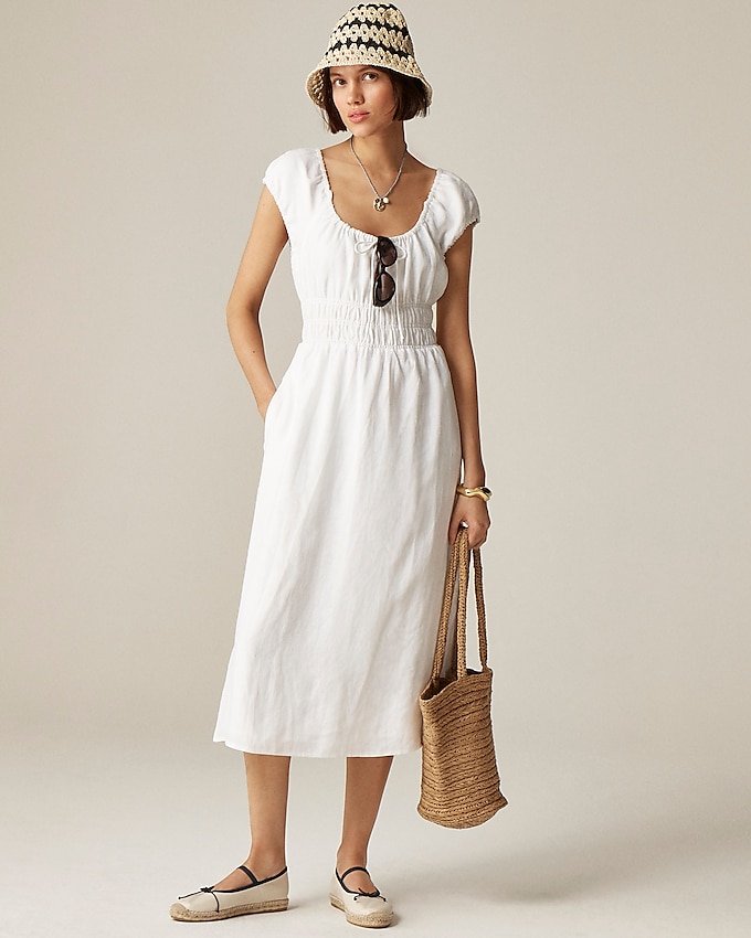 Cap-Sleeve Midi Dress in Linen