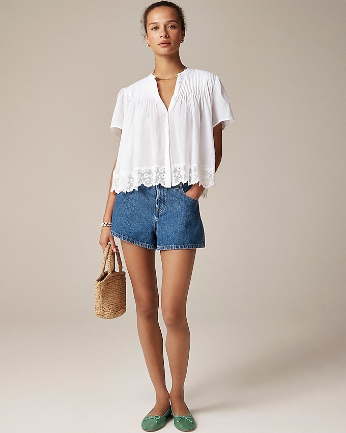 Lace-Trim Pintuck Top in Cotton Voile