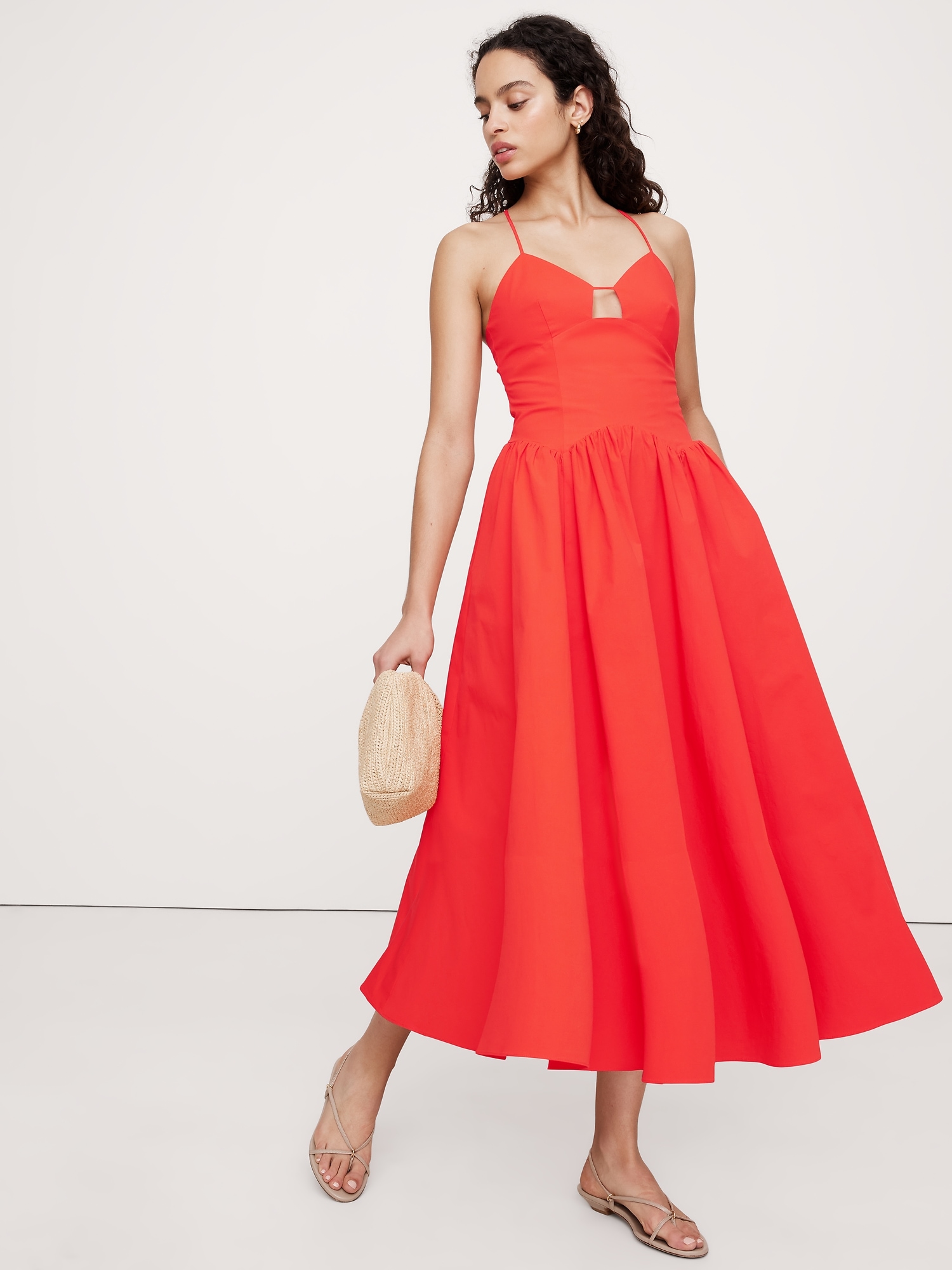 Stretch-Cotton Poplin Long Midi Dress