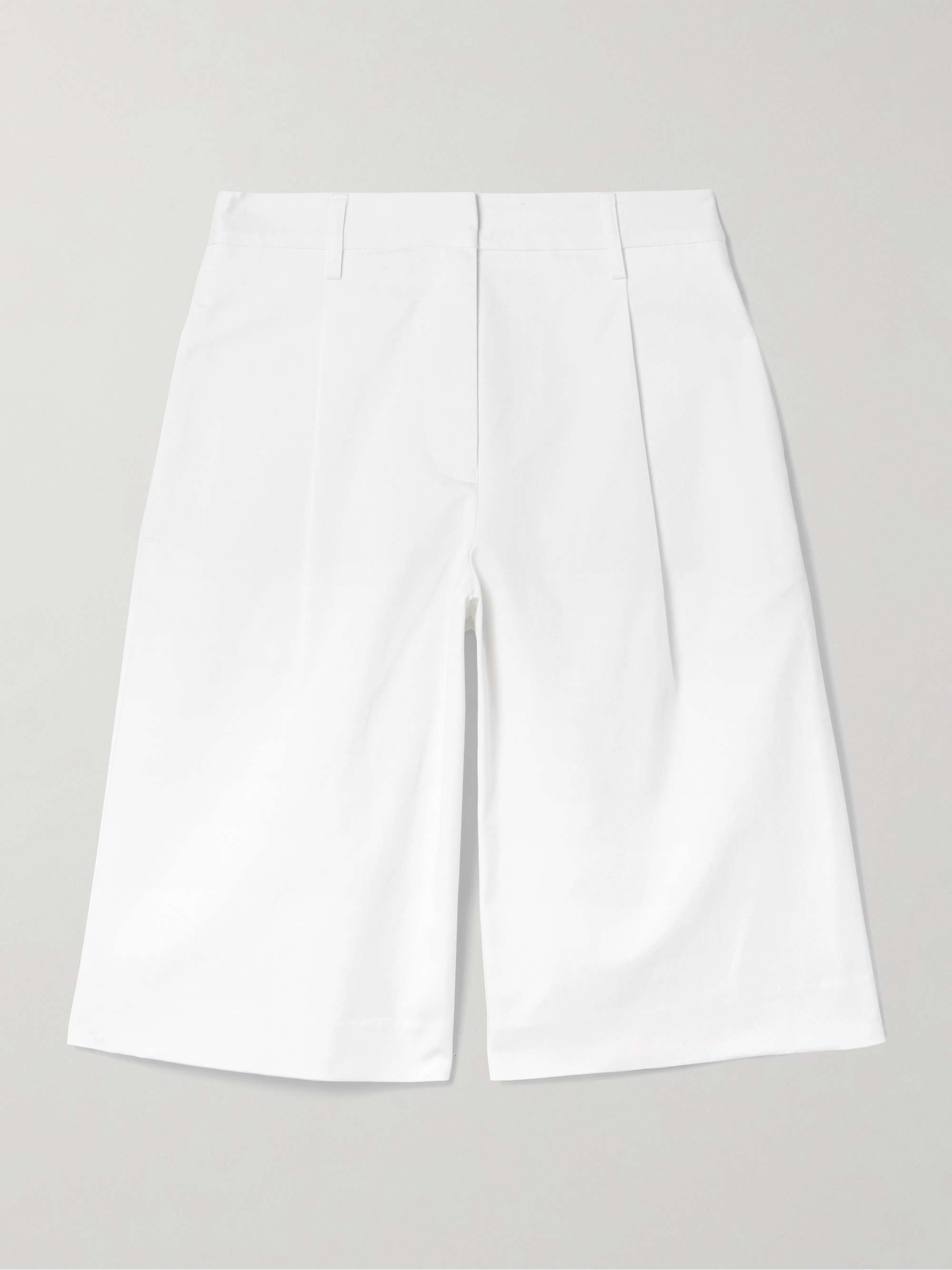 Pleated Organic Cotton-Blend Twill Shorts