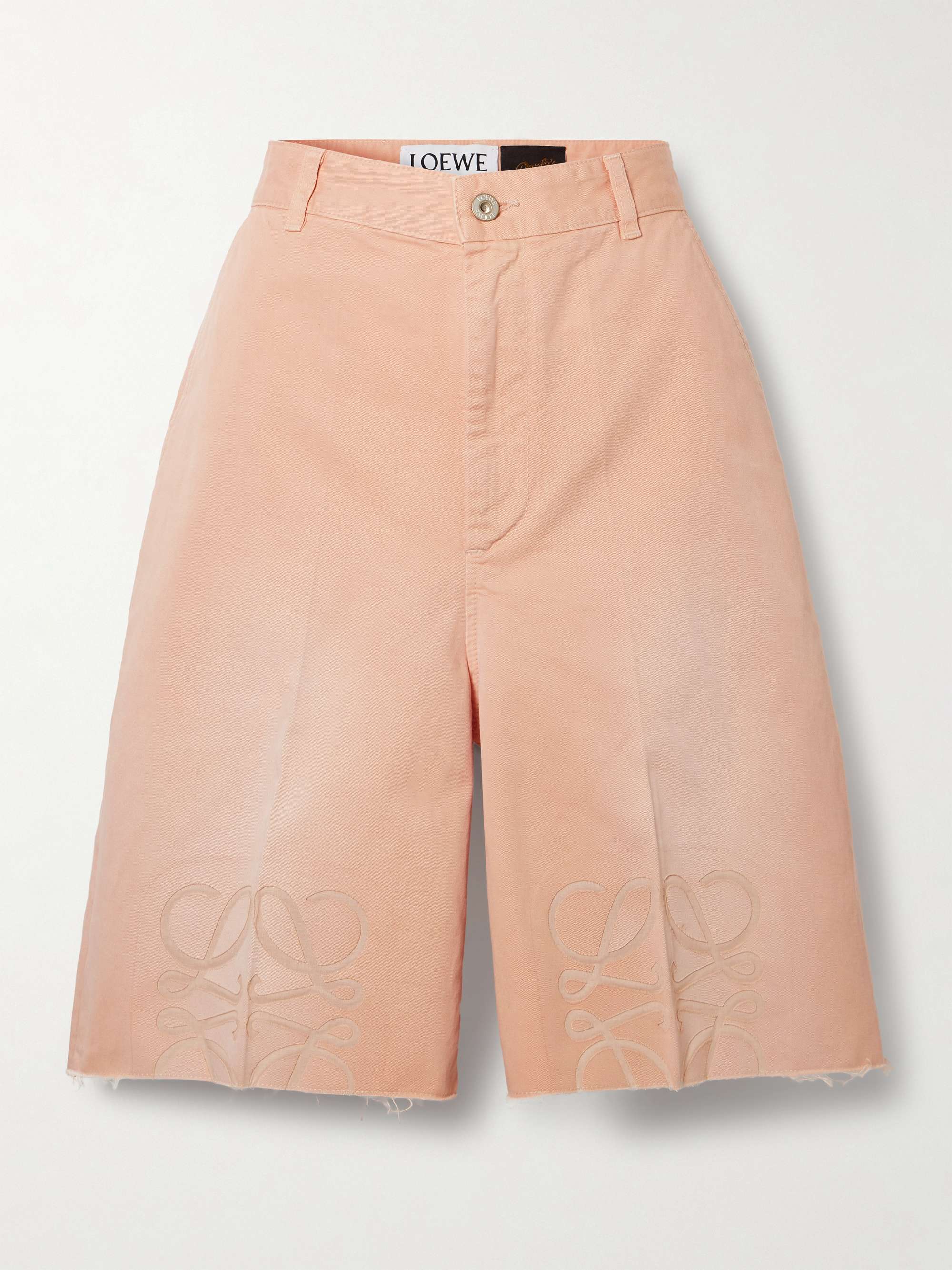 + Paula's Ibiza Anagram Cutout Frayed Pleated Cotton-Twill Shorts