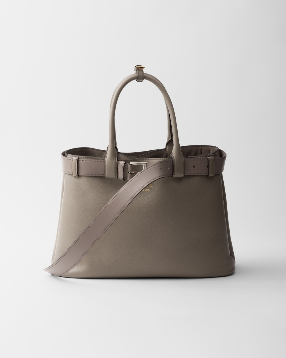 prada, Buckle Large Leather Handbag with Belt