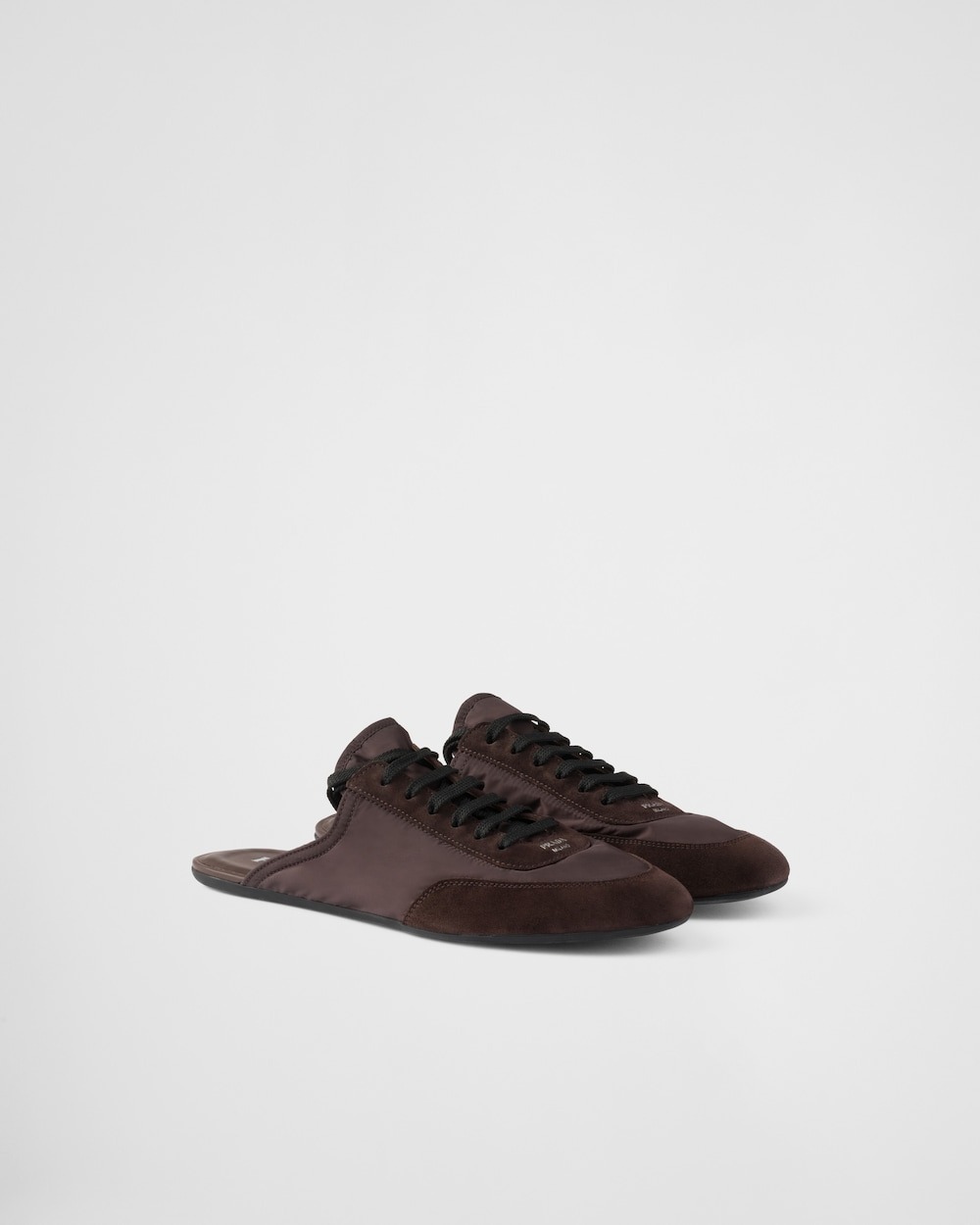 prada, Collapse Re-Nylon and Suede Mules