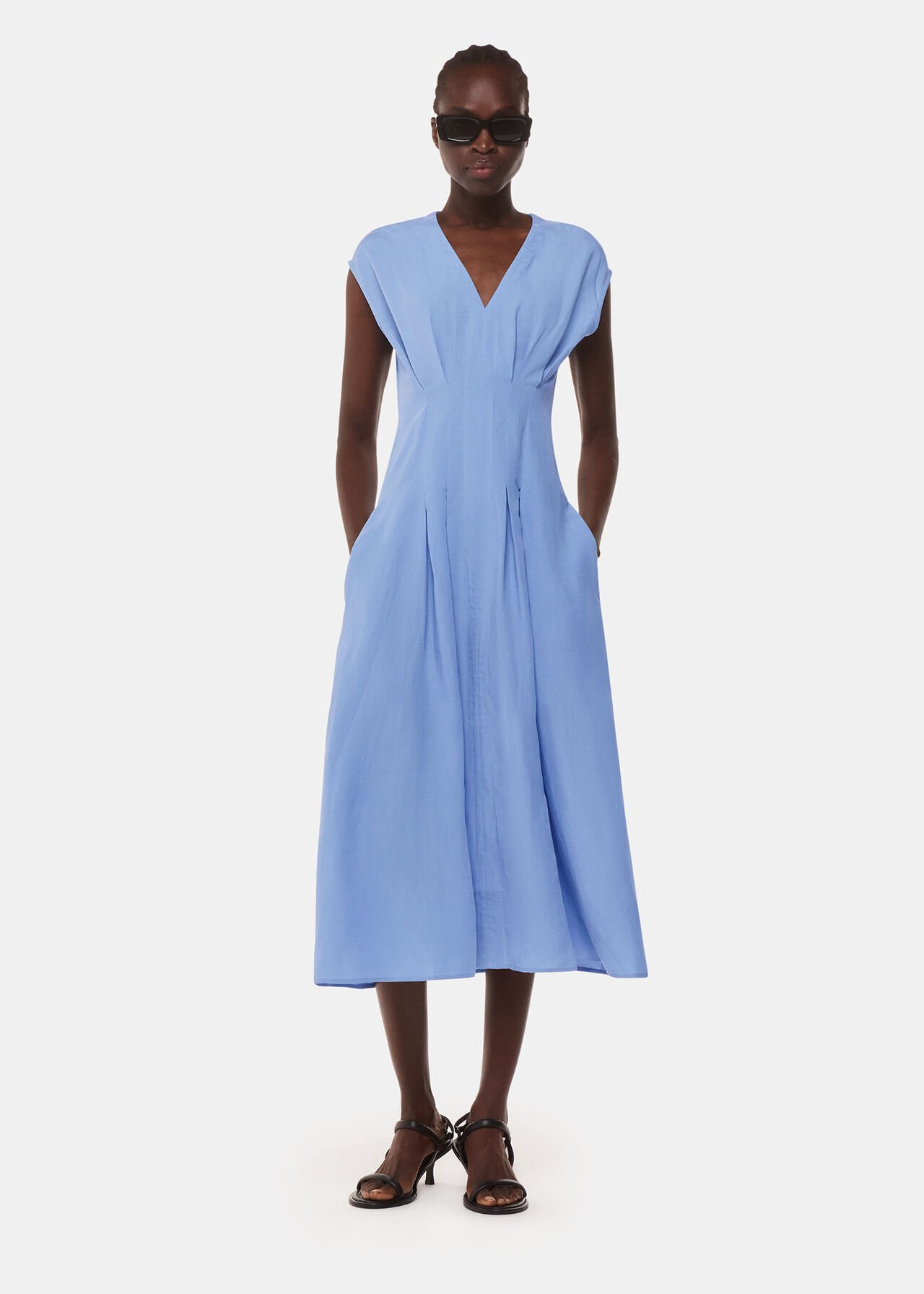 Blue Panel Linen Blend Dress