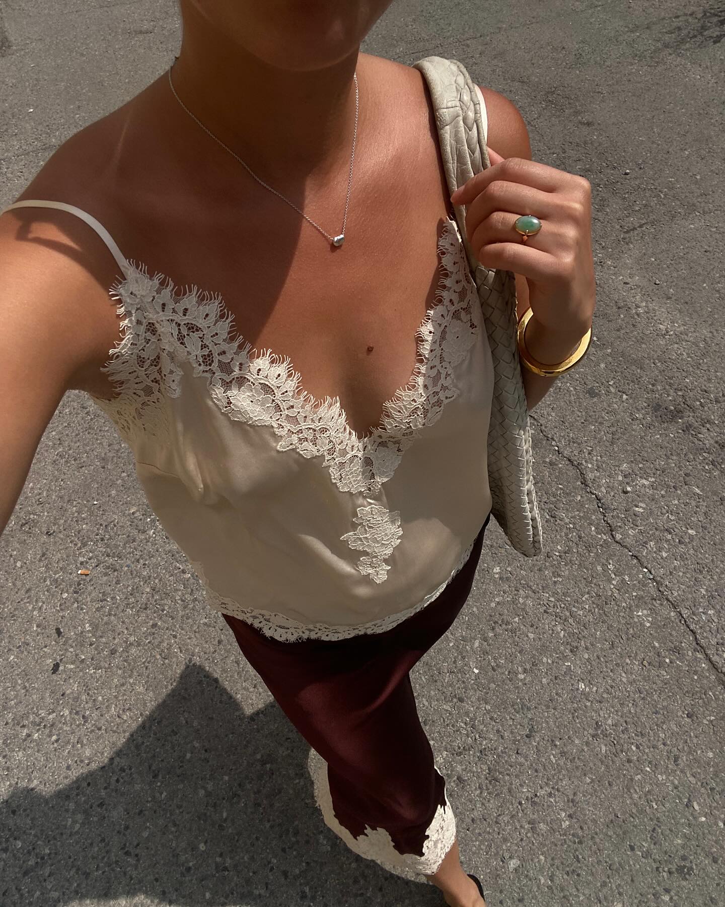 Influencer wears a lace trim skirt