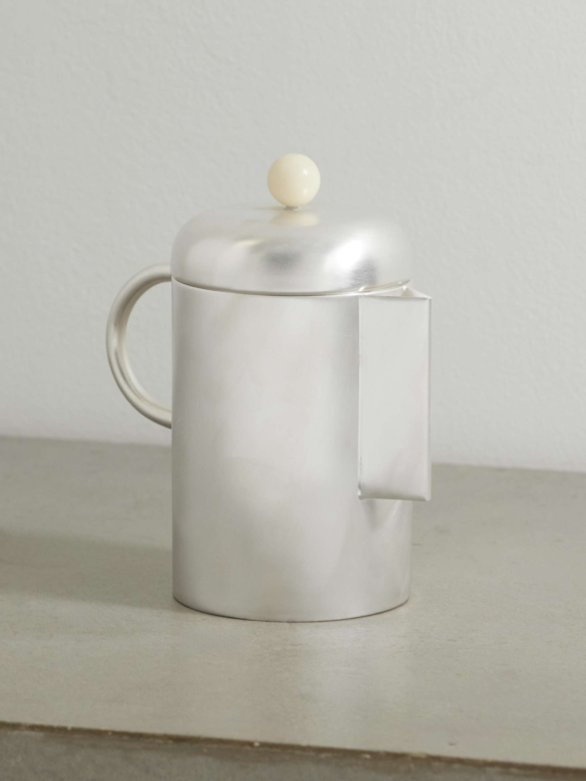 Simple Silver-Plated and Rose Quartz Coffee Pot