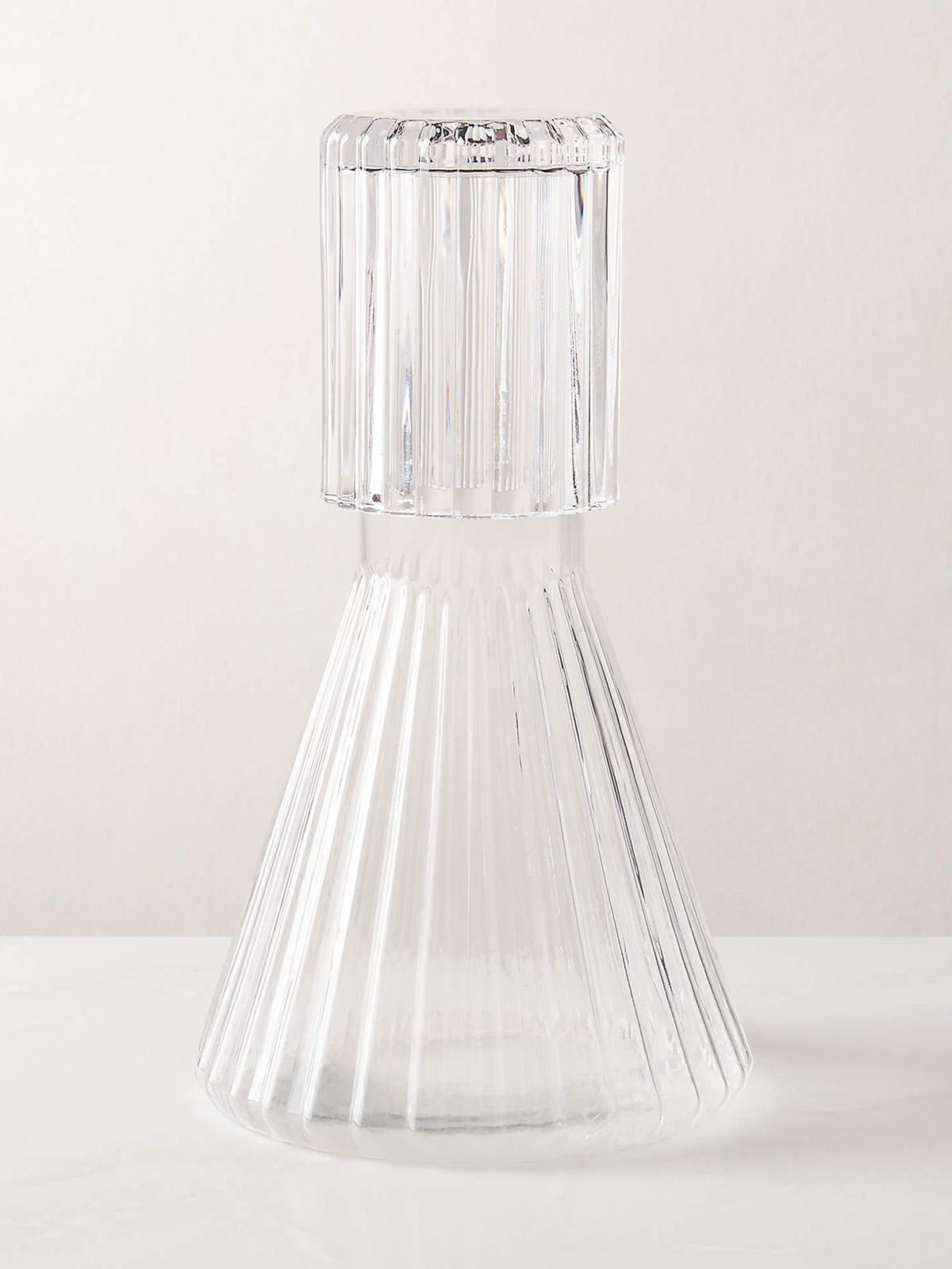 Aleric Ribbed Glass Carafe and Cup