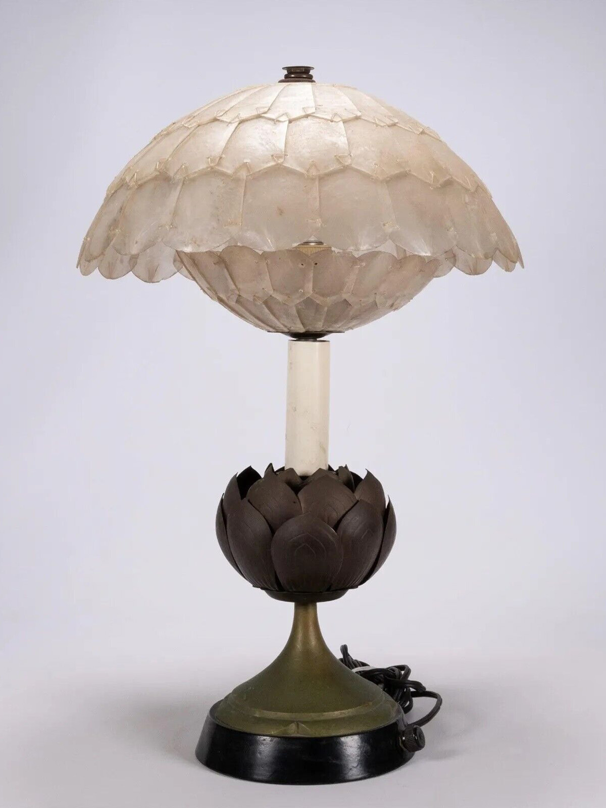 Retro Vintage , Metal Lotus Flower Table Lamp Base Capiz Shell Shade
