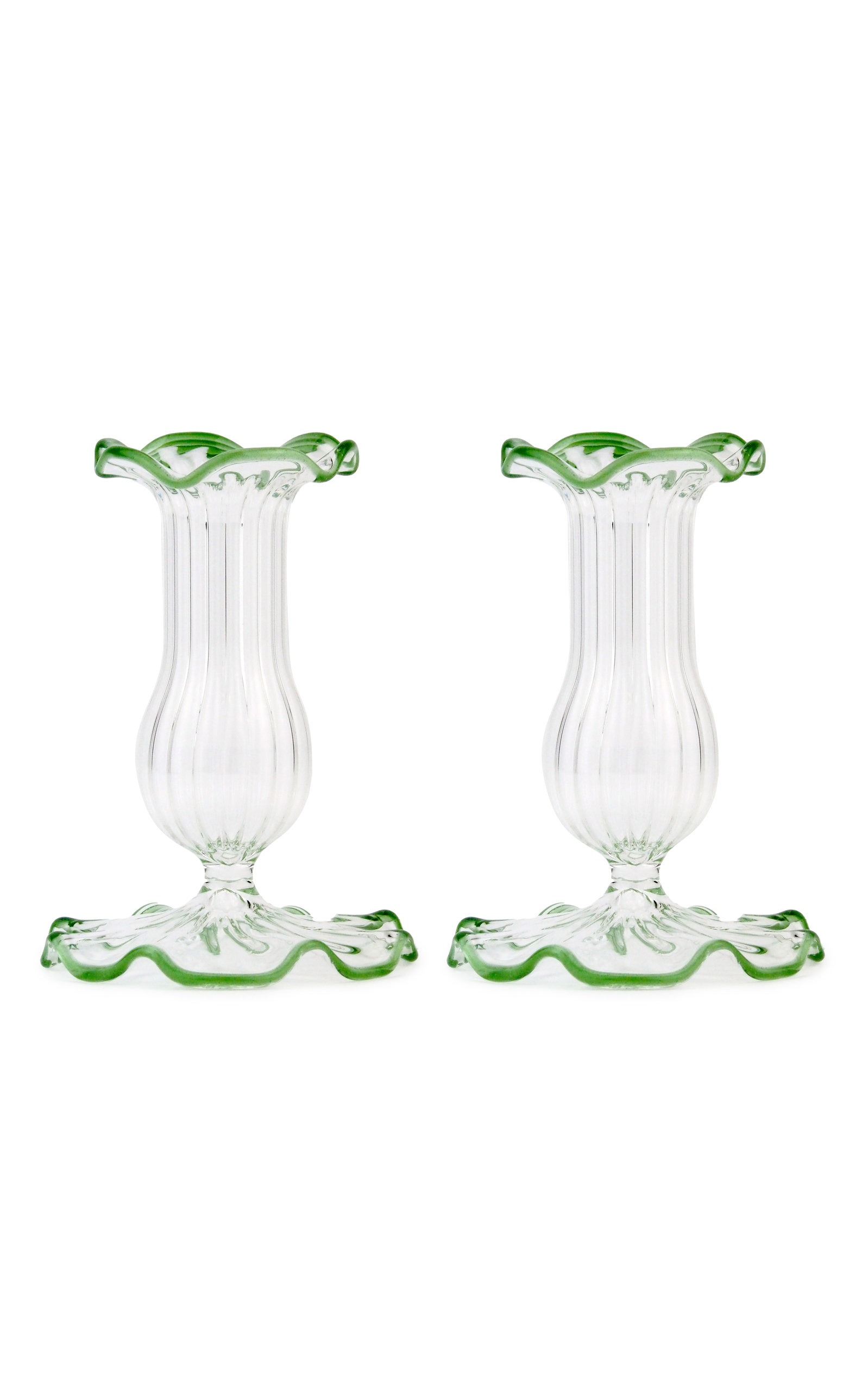 Moda Domus, Set-Of-Two Small Scalloped Glass Candle Sticks