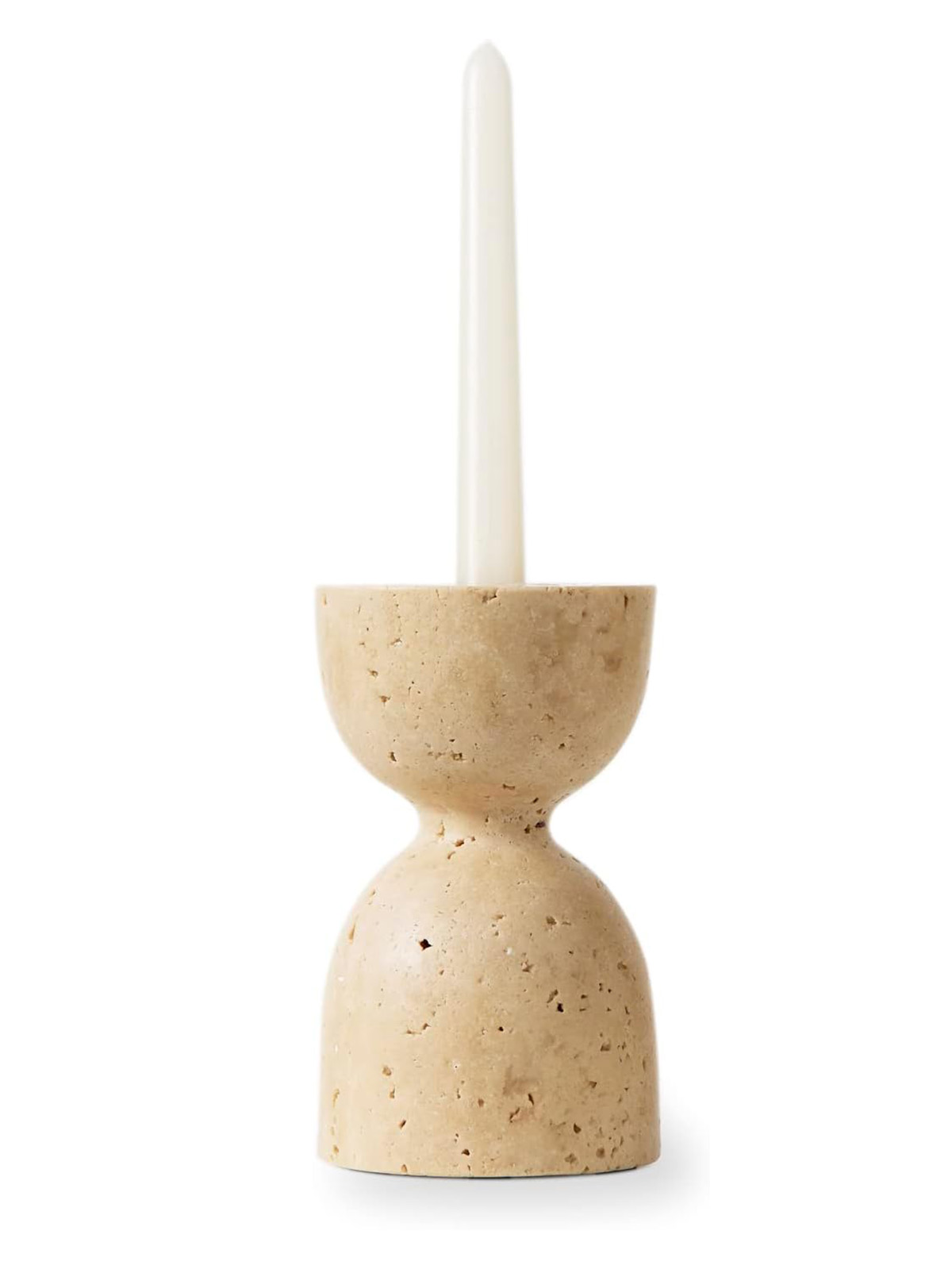 Modern Candle Holder, Genuine Marble Candlestick Holders for Taper Candles, Boho Candle Stand for Srping Home Decor, Chic Matt Finish, 3.15" D X 5.51" H, Beige Travertine Décor