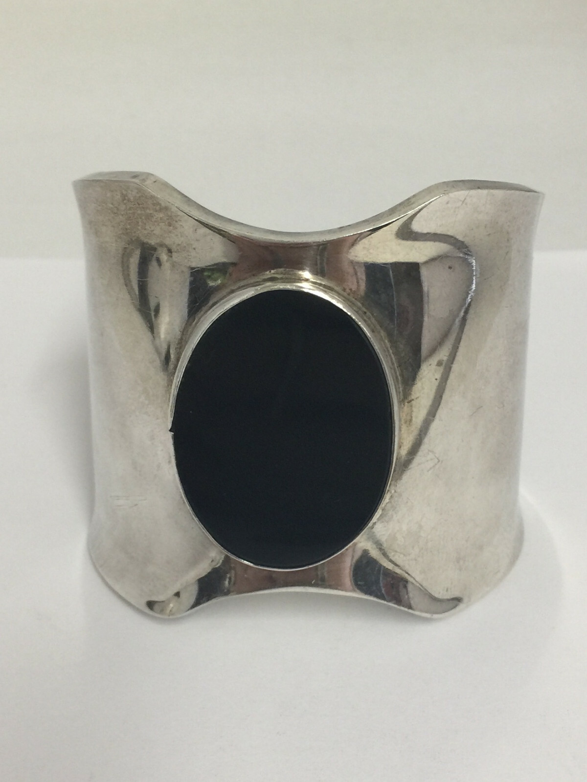 Vintage Talleres De Los Ballesteros Hechoen Taxco Mm-34 Onyx Cuff Bracelet 925