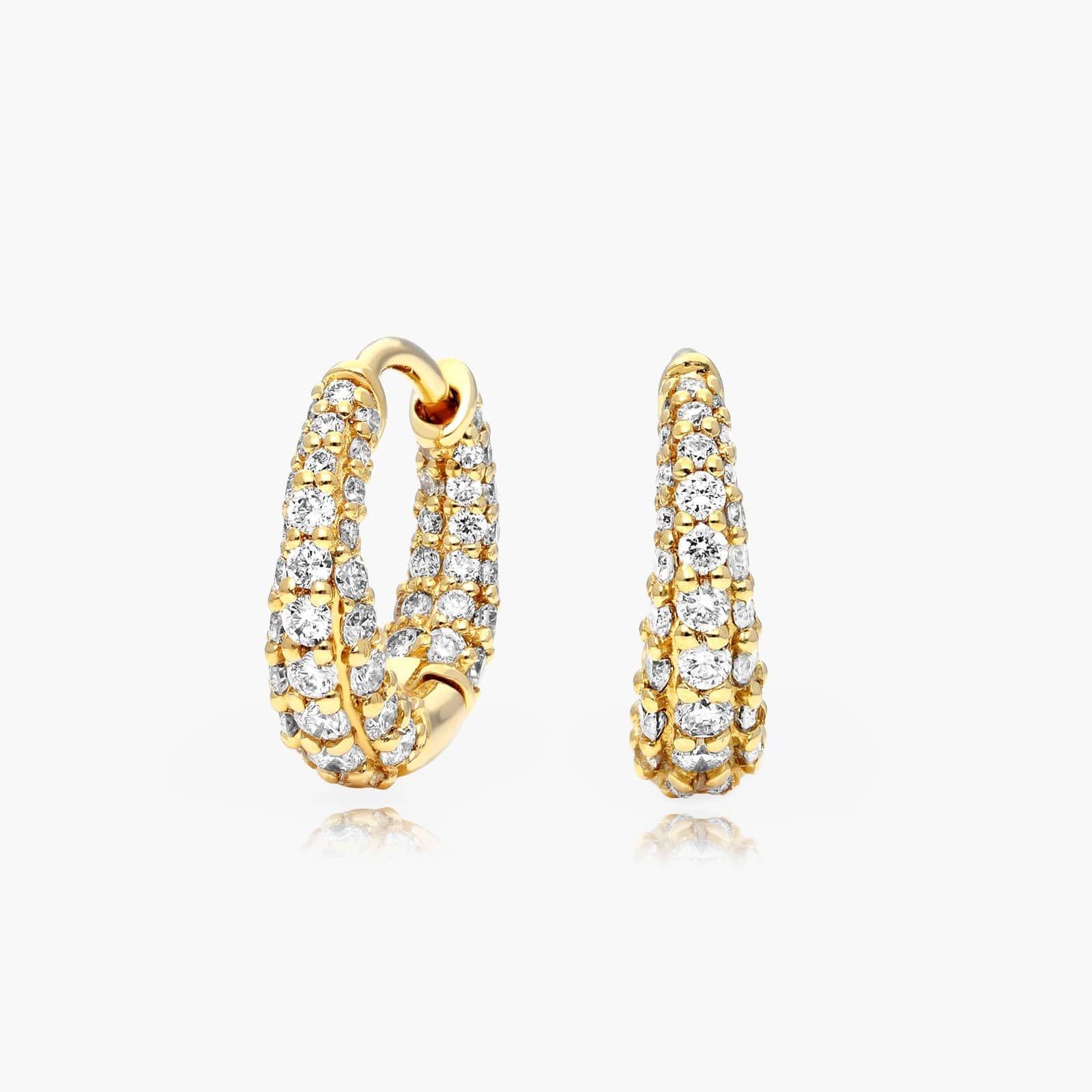 14k Yellow Gold Tapered Diamond Huggie Hoop Earrings