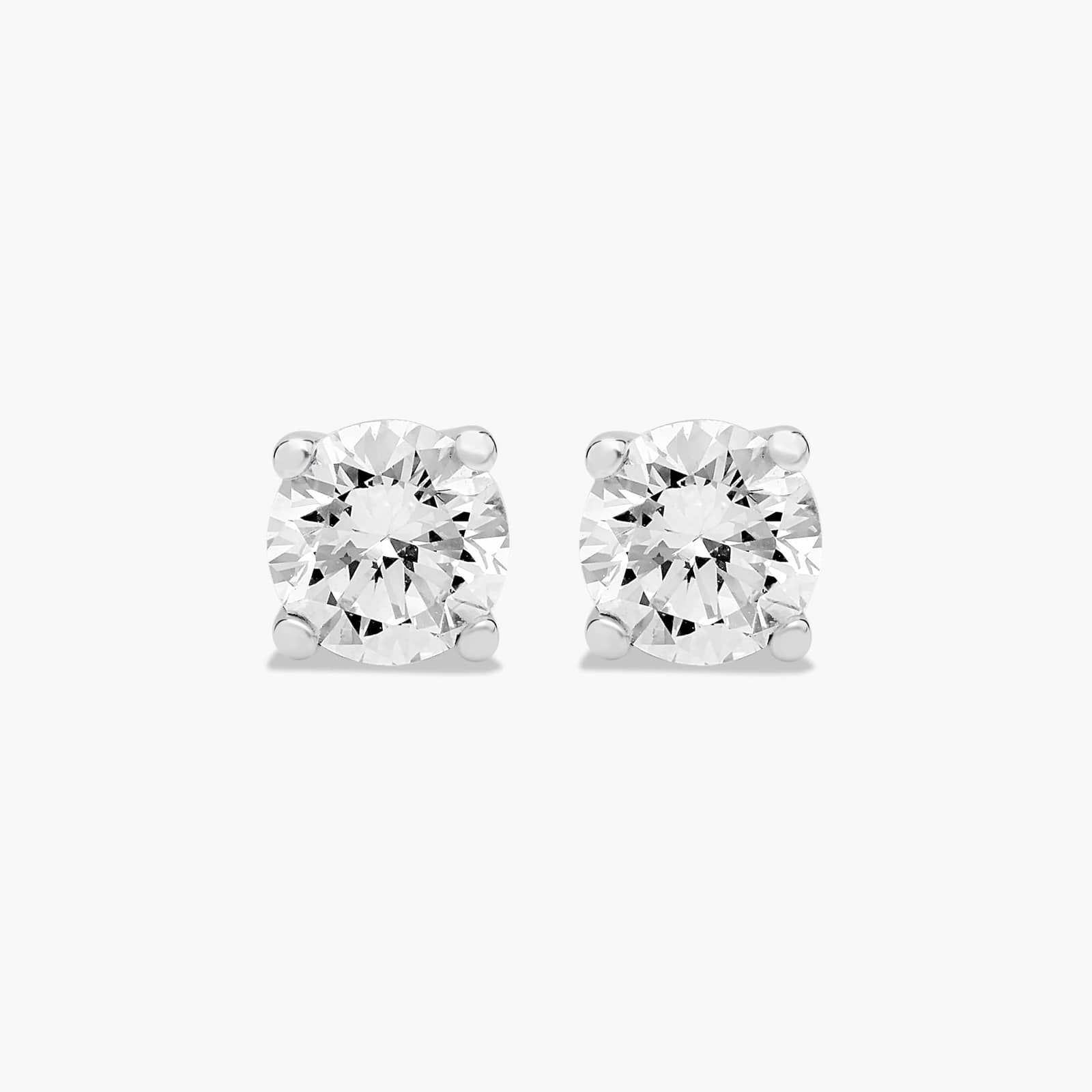 14k White Gold Four Prong Round Brilliant Diamond Stud Earrings (0.25 Ctw - H-I / Si1-Si2)