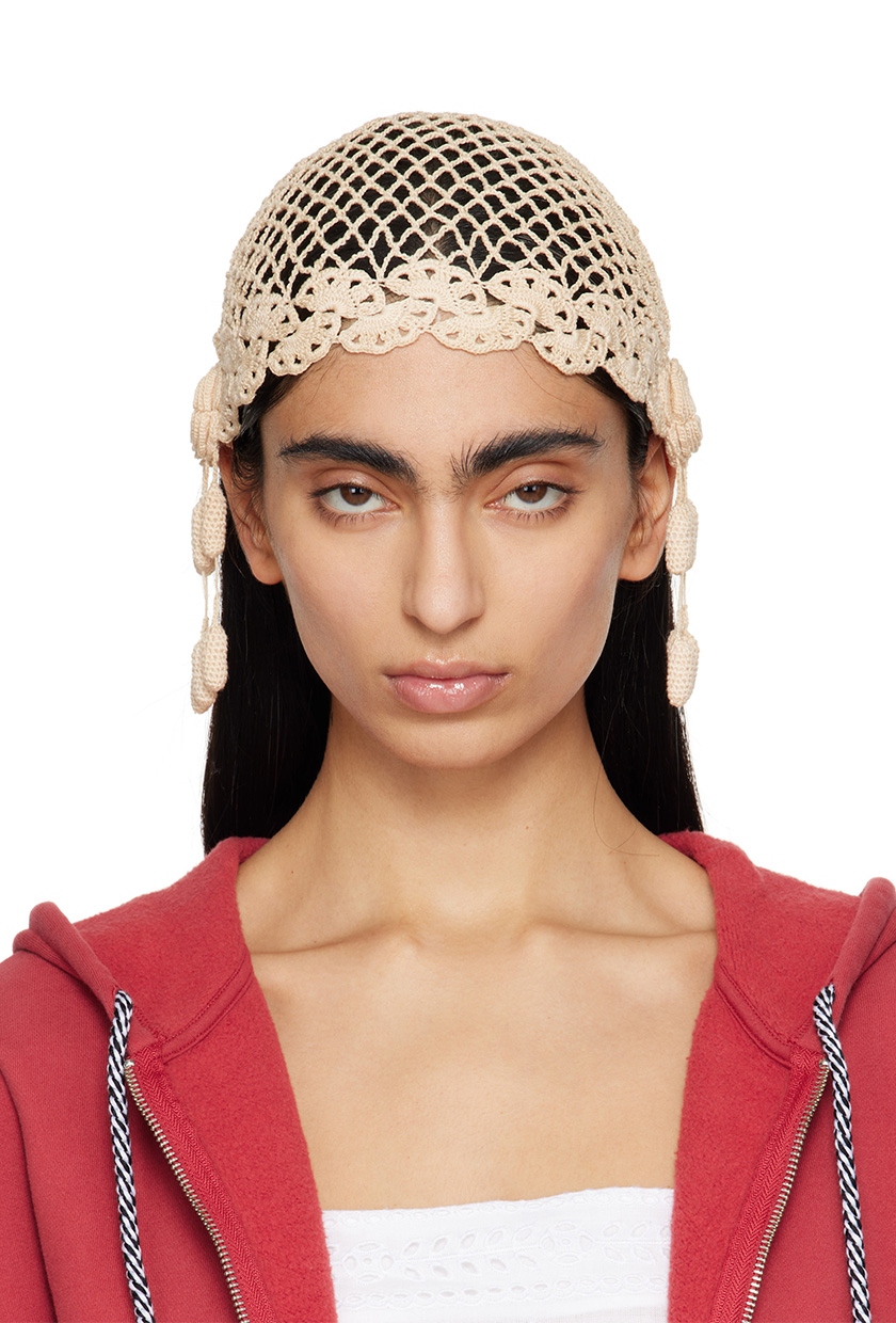 Beige Blossom Crochet Beanie