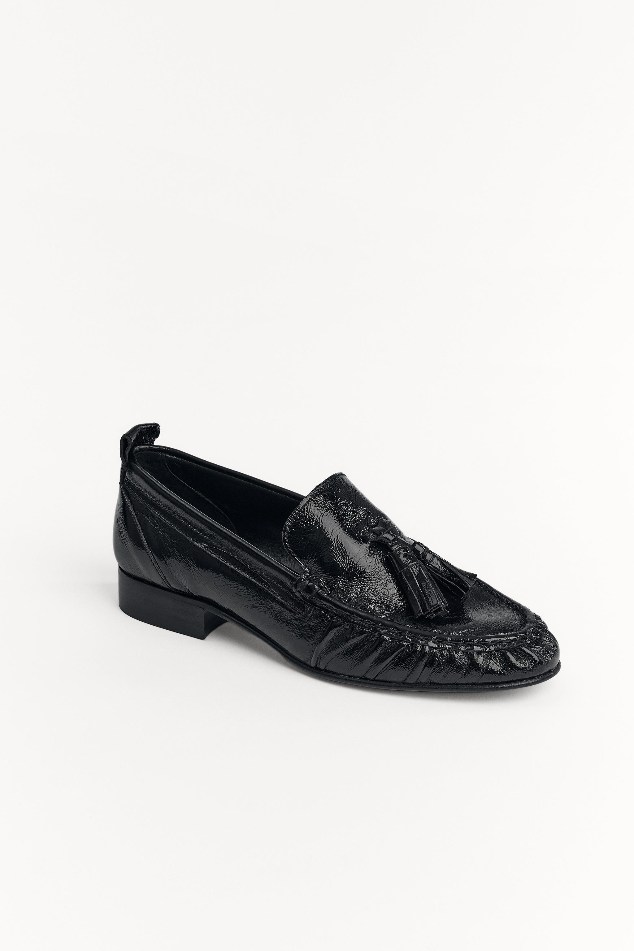 Gathered Tassel Leather Loafers