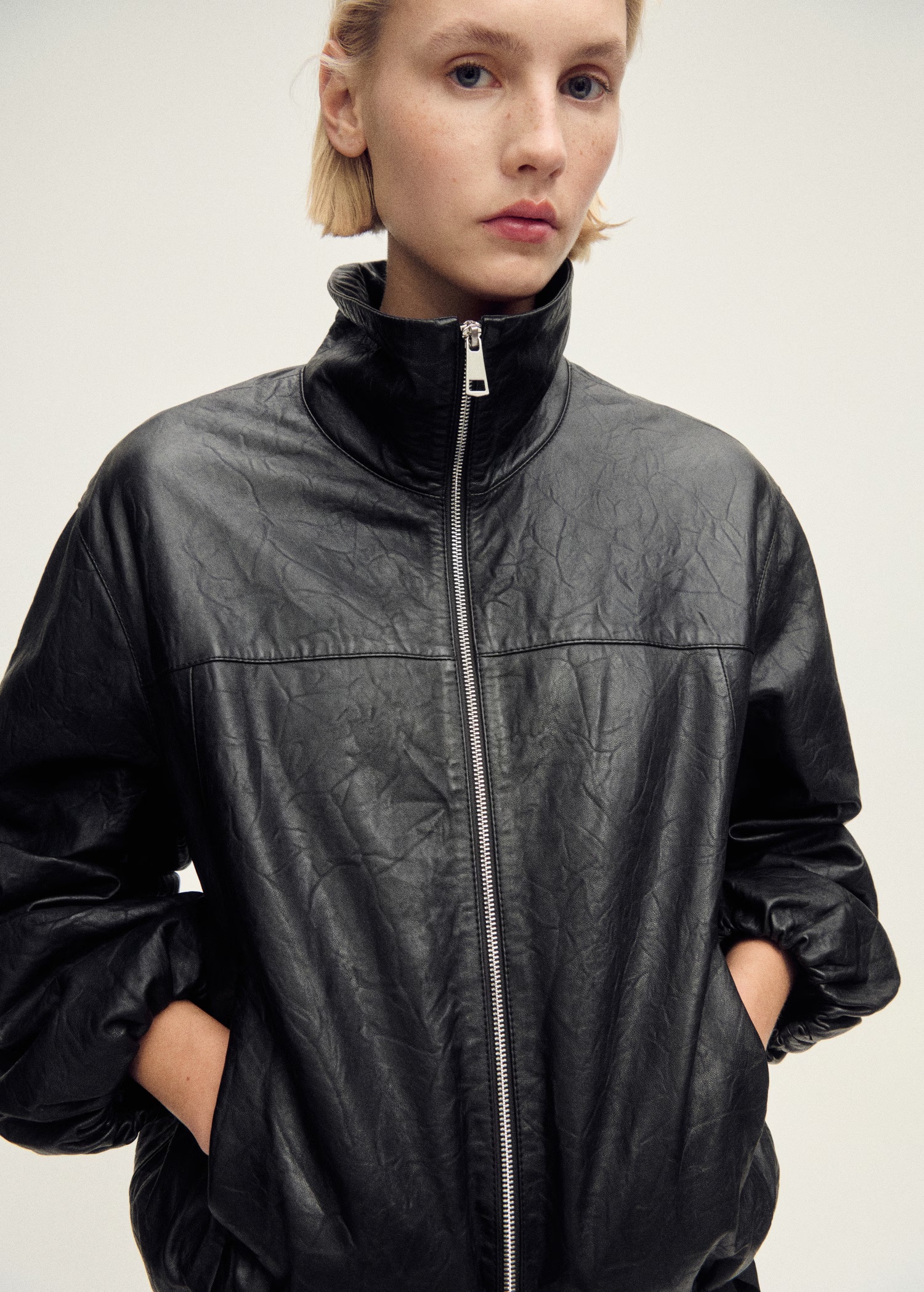 MANGO, Oversized Leather Jacket