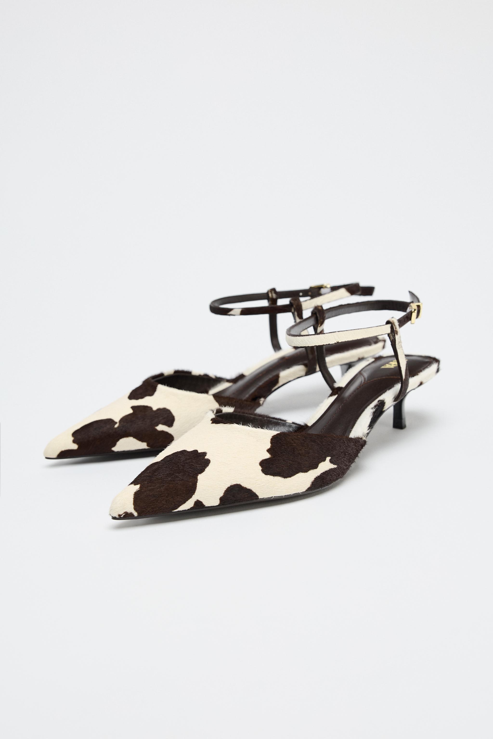 Leather and Sheepskin Slingback Kitten Heels