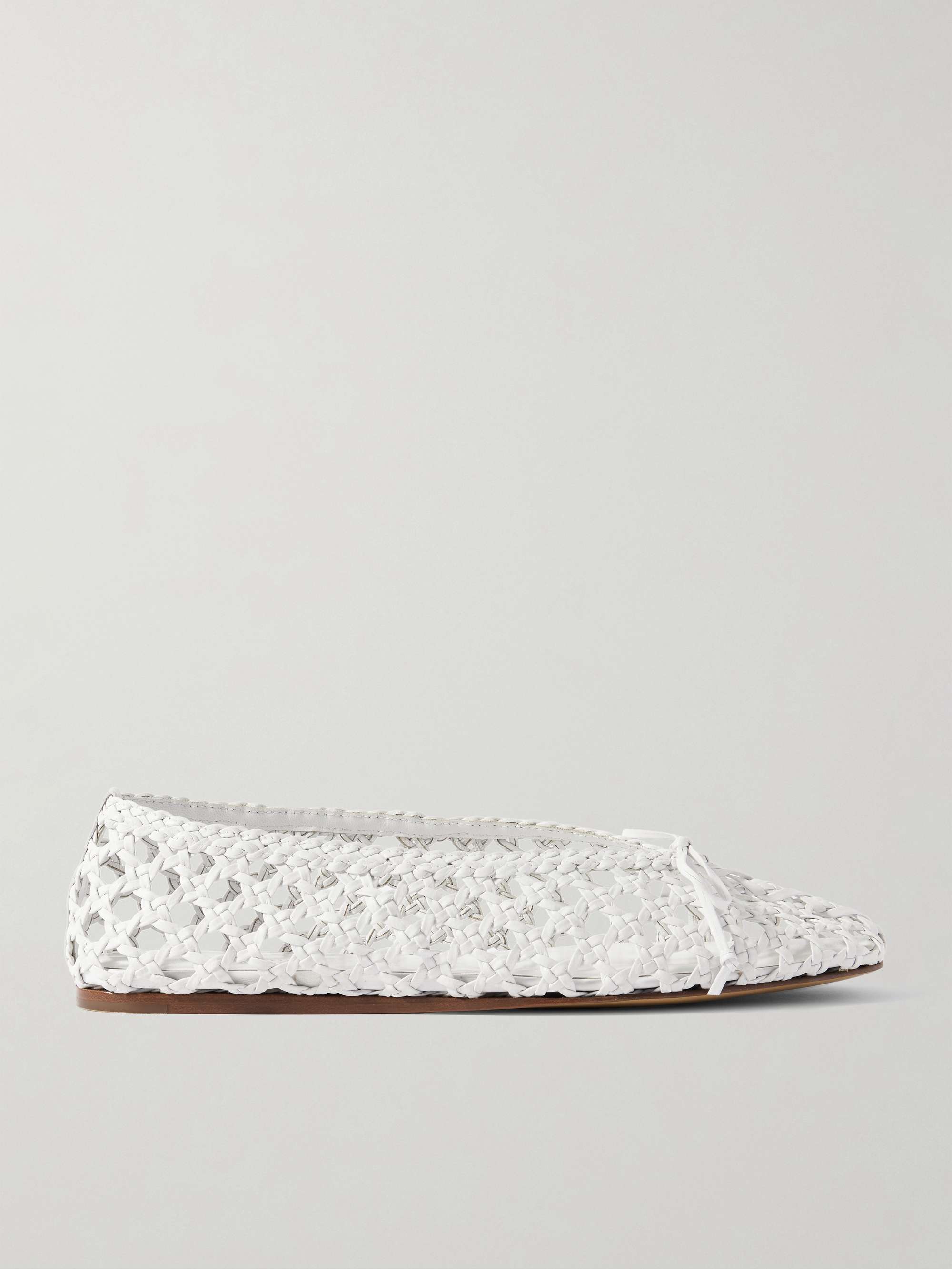 Regency Bow-Embellished Woven Leather Ballet Flats