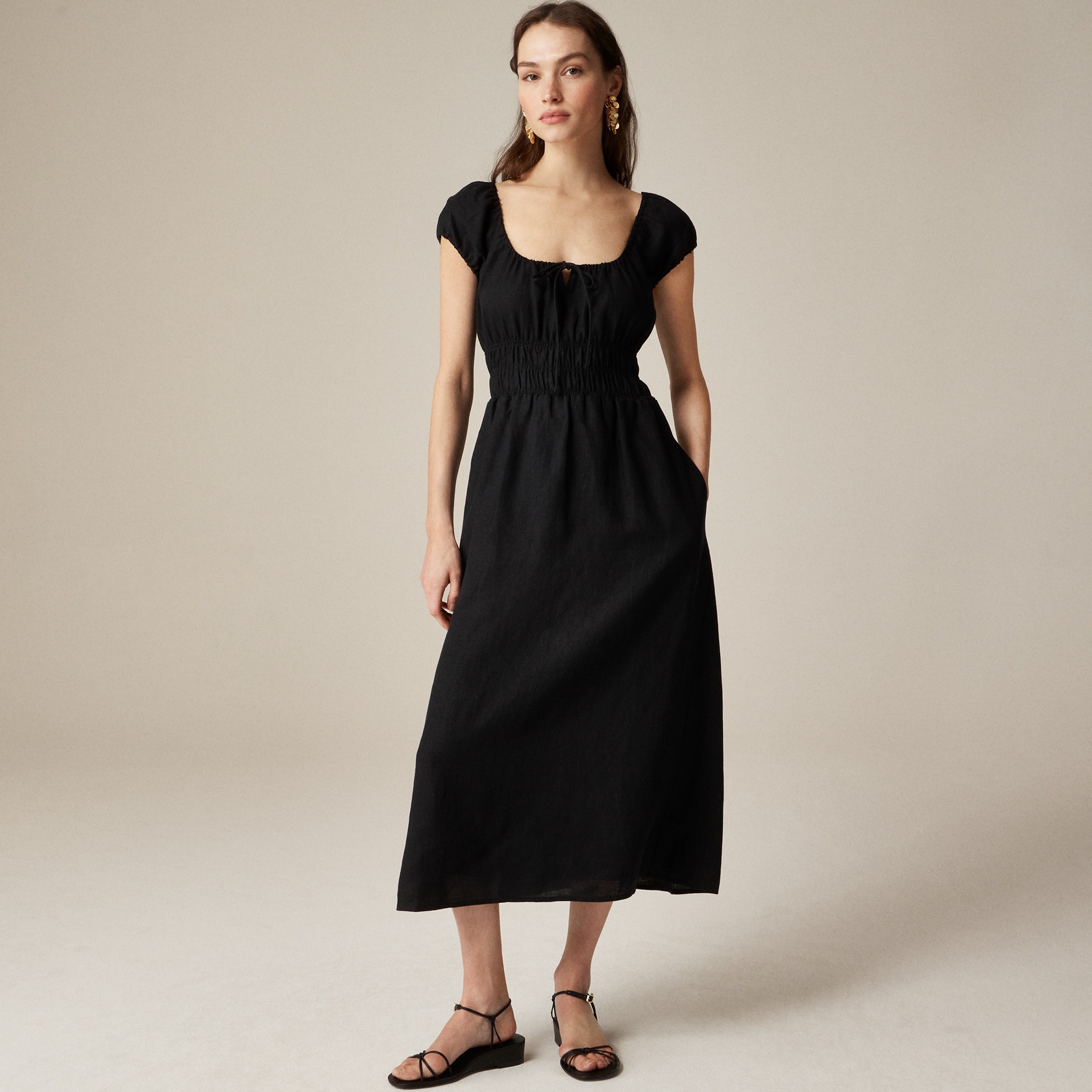 jcrew, Cap-Sleeve Midi Dress in Linen