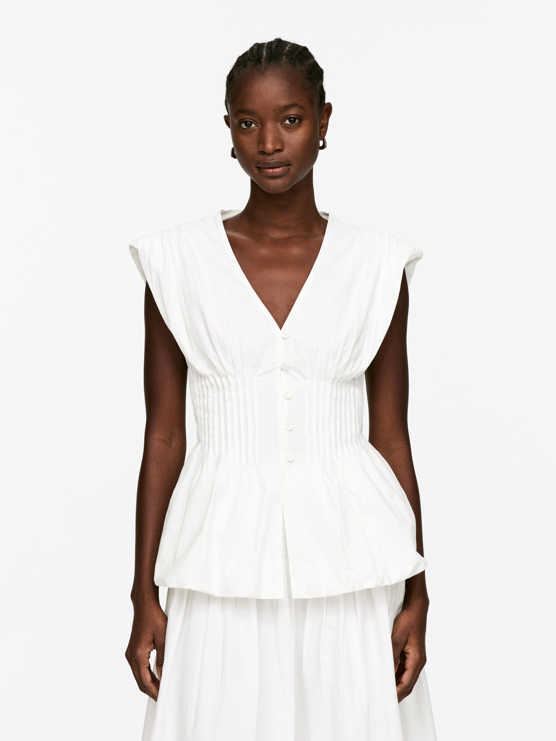 Bubble-Hem Pintuck Top – White – Women – Arket Gb