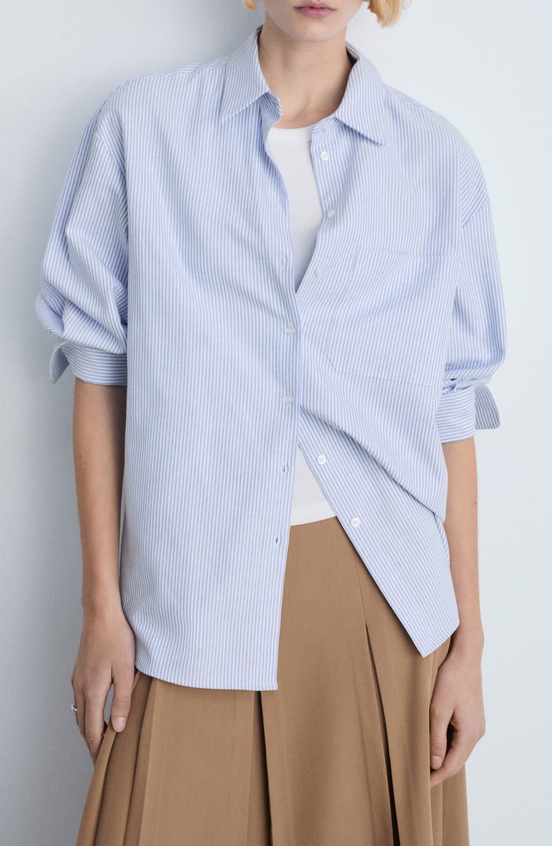 Stripe Cotton Blend Button-Up Shirt