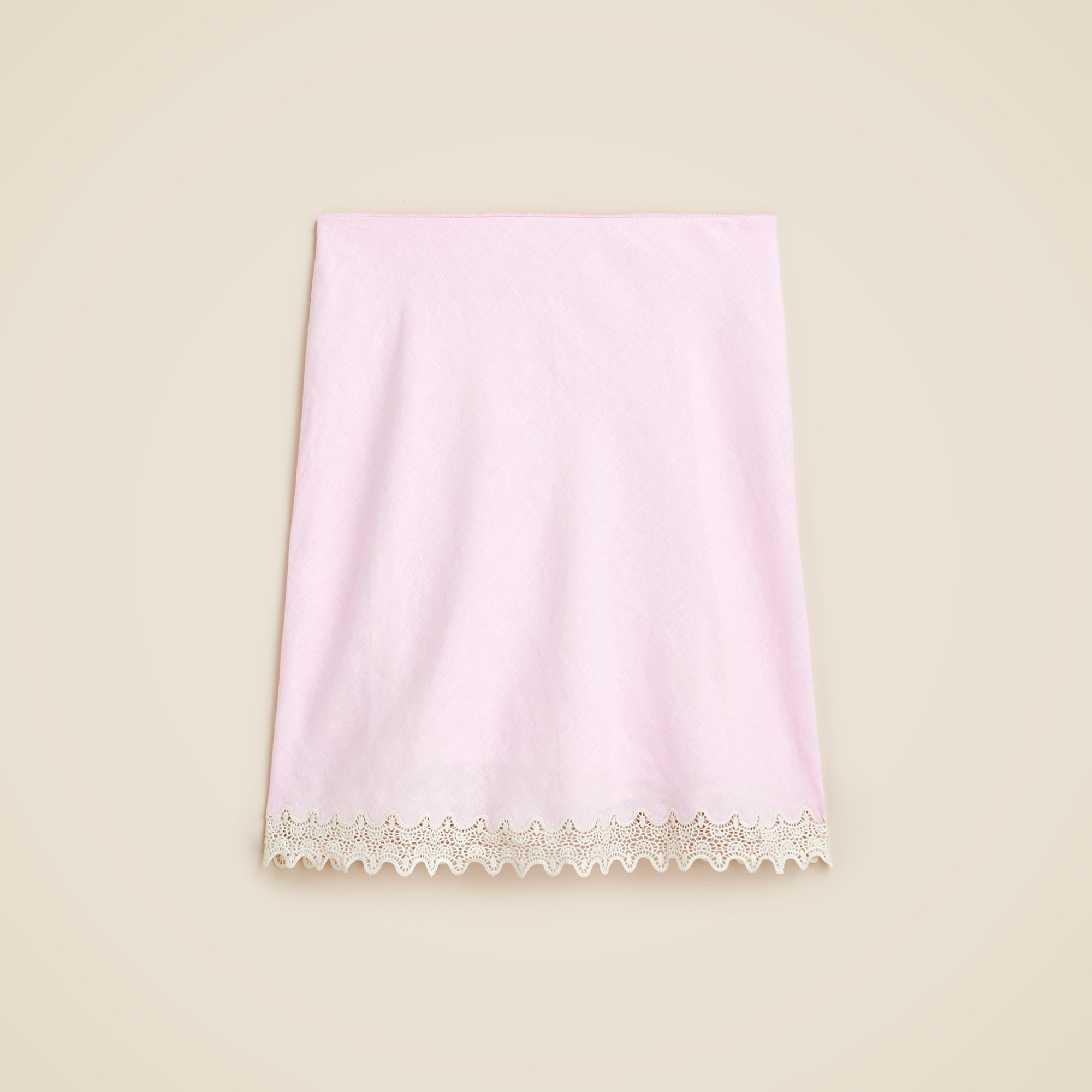 J.Crew, Gwen Lace-Trim Slip Skirt in Linen in Iced Strawberry