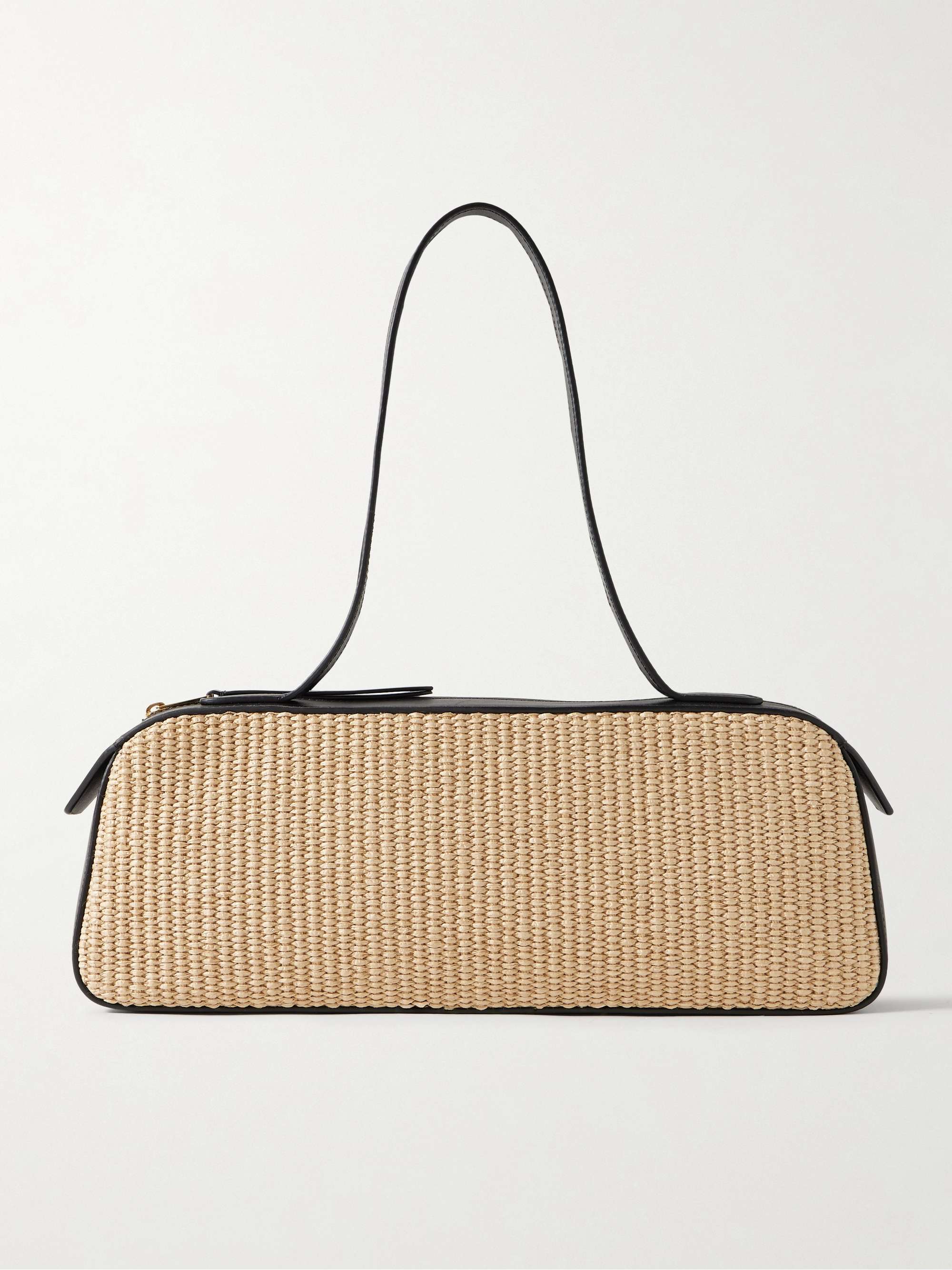 Simona Leather-Trimmed Raffia Shoulder Bag