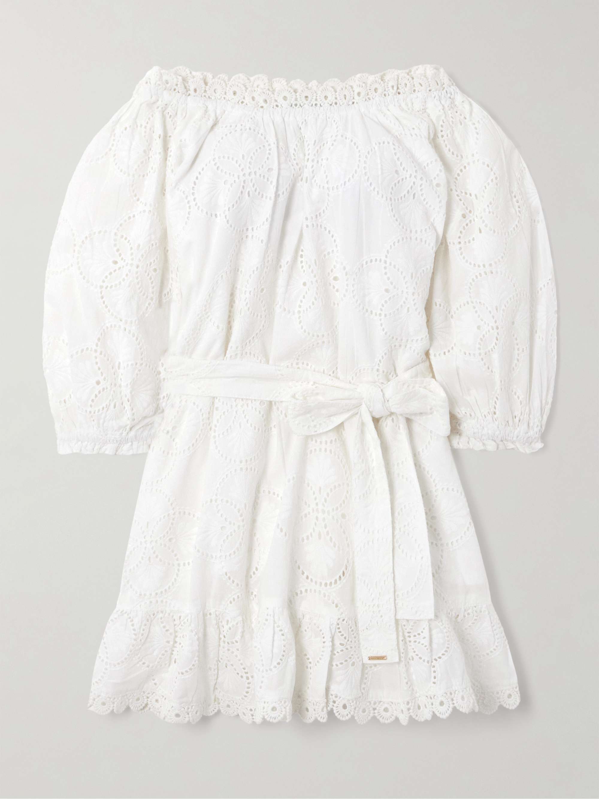 Avi Belted Off-The-Shoulder Broderie Anglaise Cotton Mini Dress