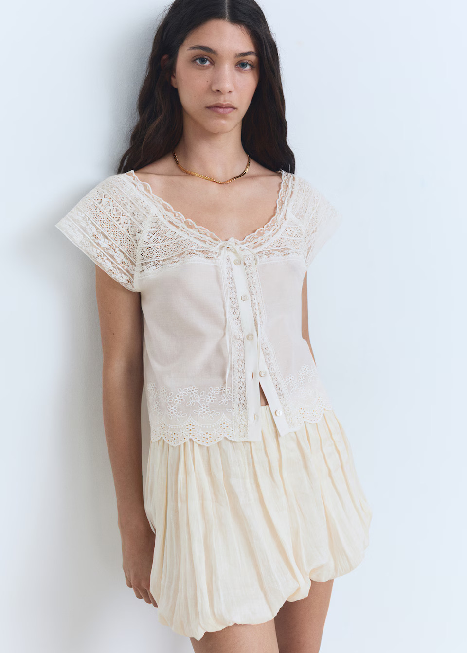 MANGO, Cotton Blouse With Lace Details - Women | Mango United Kingdom