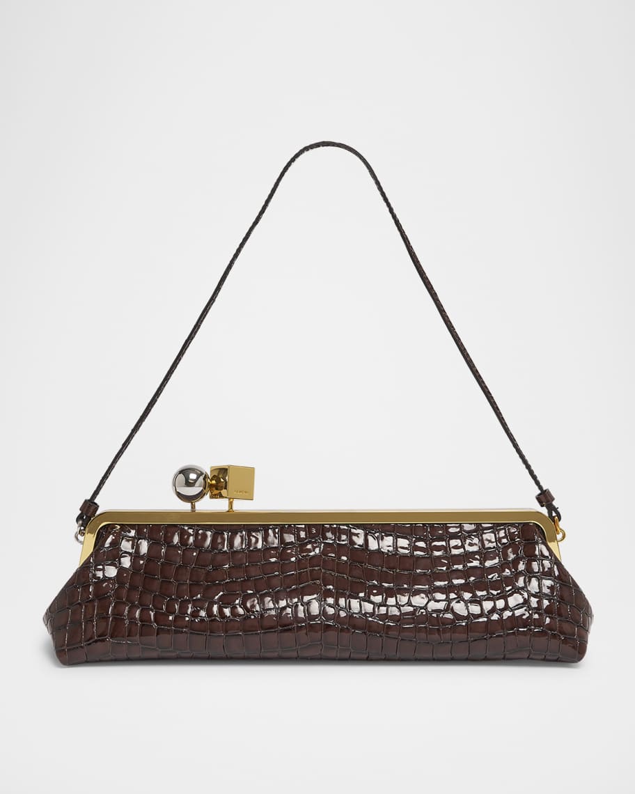 La Pochette Salon Patent Croc-Embossed Shoulder Bag