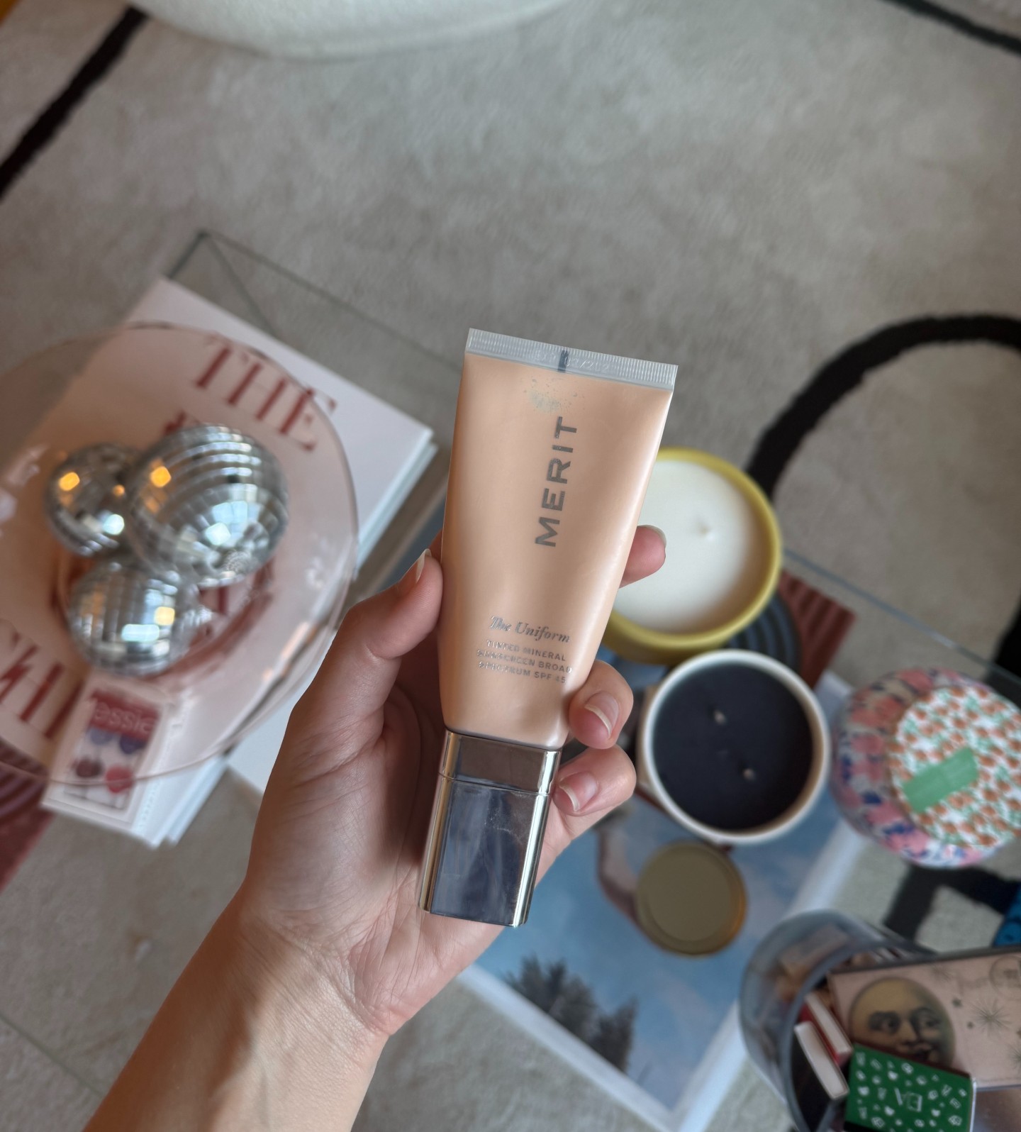 Jamie Schneider testing Merit's The Uniform SPF