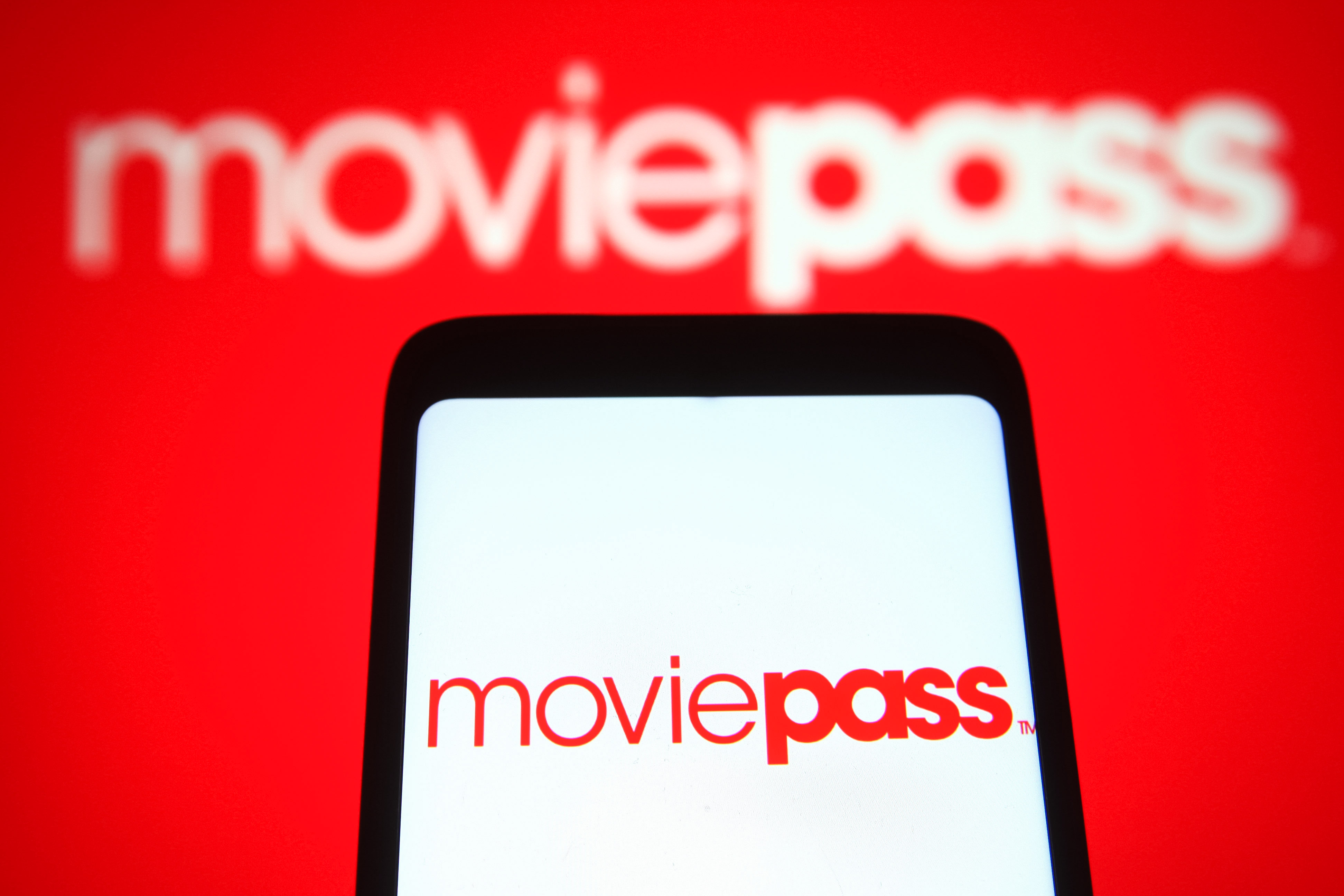 In this photo illustration, a MoviePass Inc. logo is seen on...