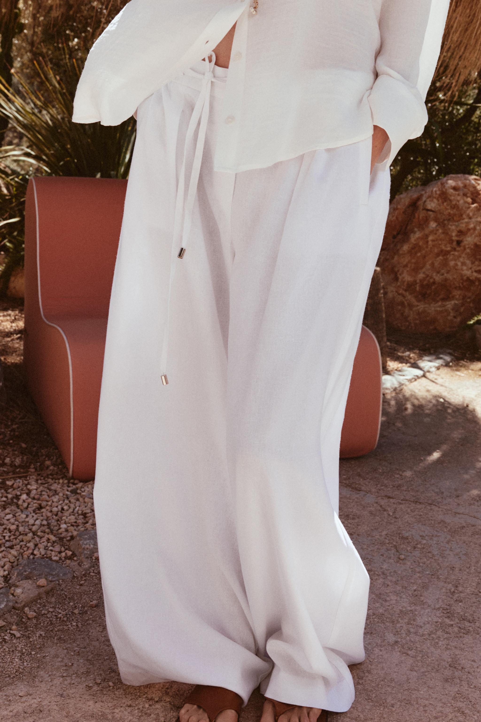 Wide Leg Linen Pants With Belt