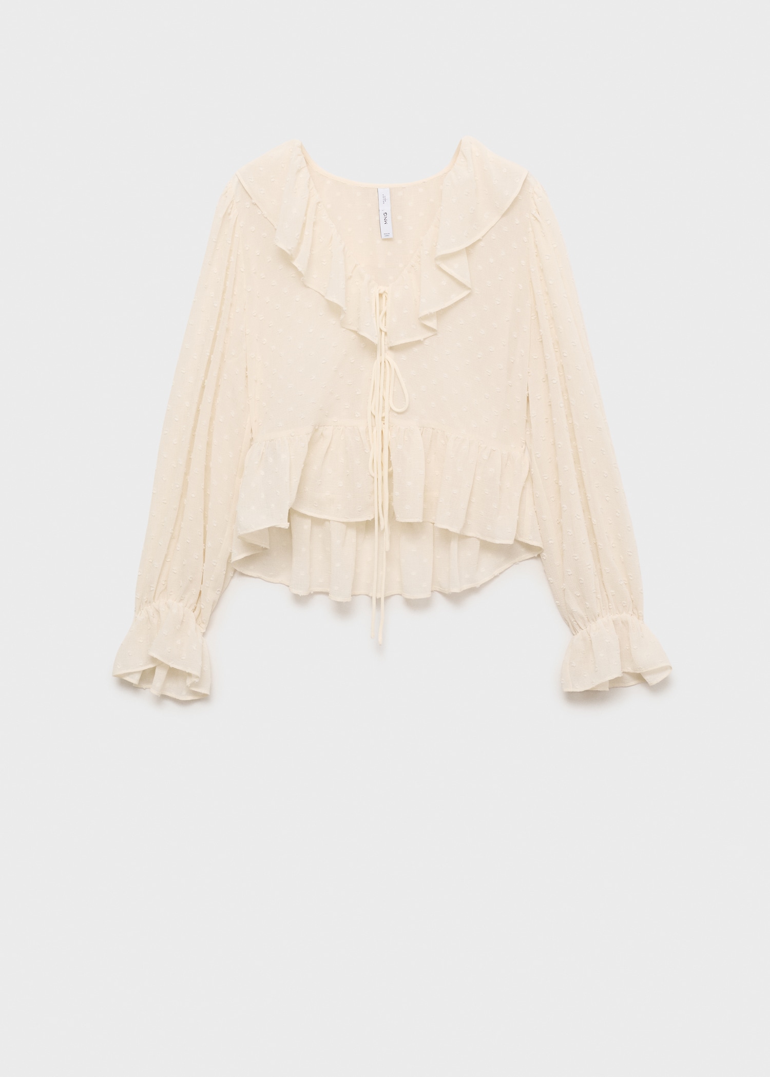 MANGO, Ruffled Blouse With Bow Closure