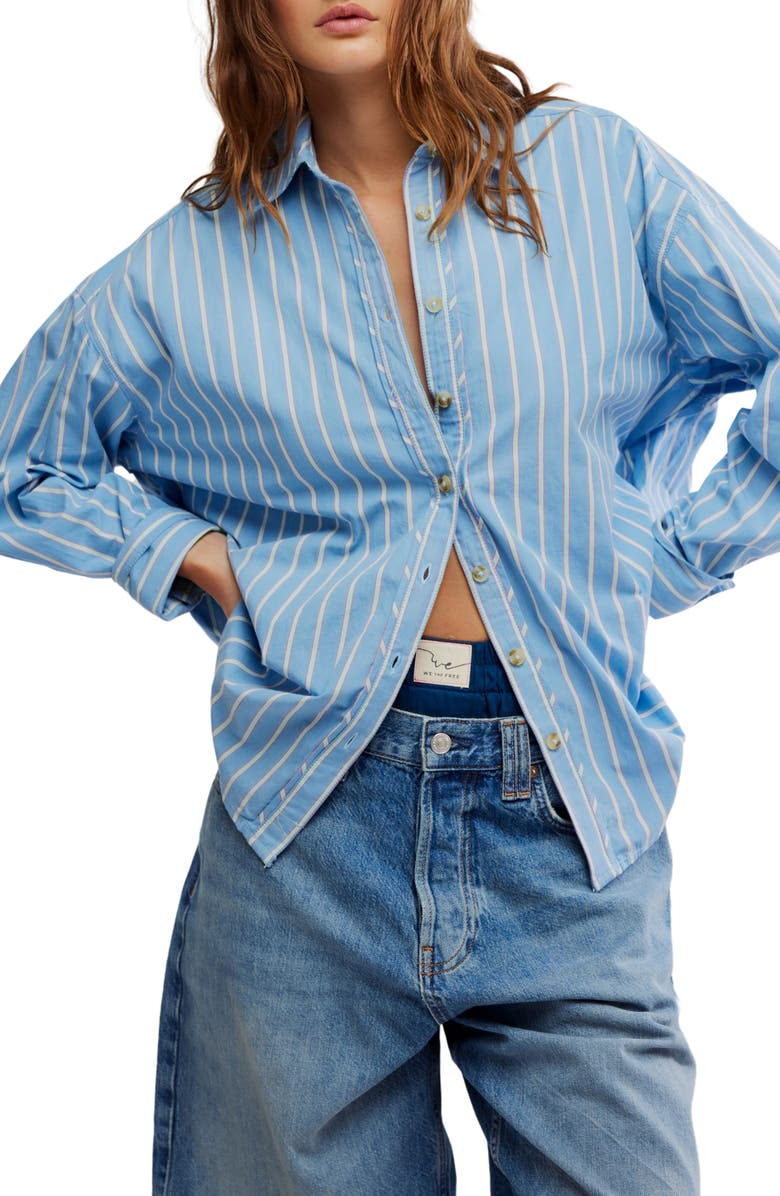 Varsity Vibes Stripe Oversize Cotton Button-Up Shirt