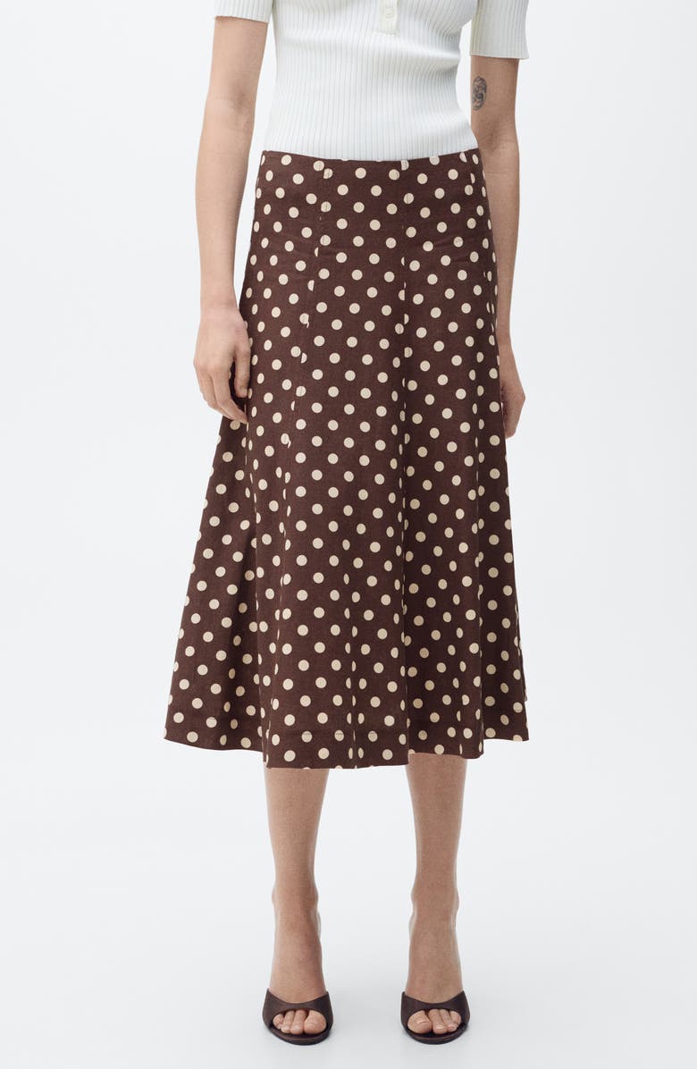 Polka Dot Flare Linen Blend Skirt