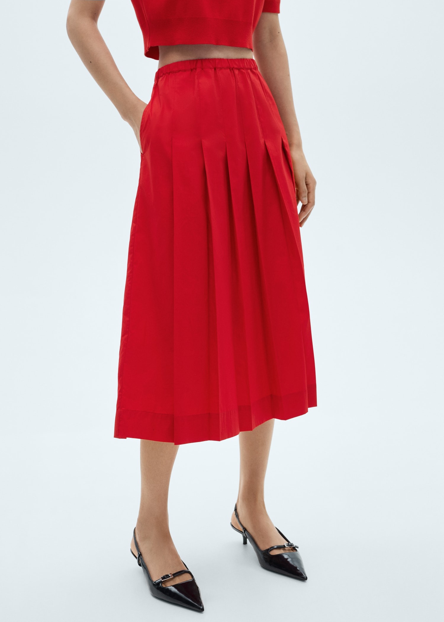 MANGO, Cotton Pleated Skirt