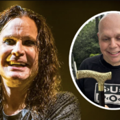 Ozzy Osbourne gifts Matt Pinfield one of his canes as he recovers from stroke