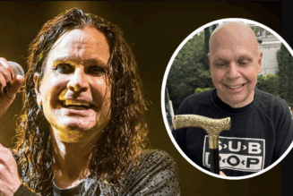 Ozzy Osbourne gifts Matt Pinfield one of his canes as he recovers from stroke