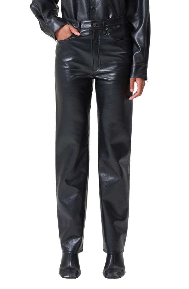 '90s Pinch Waist Straight Leg Leather Blend Pants