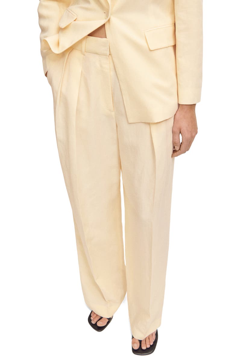 Pleat Front Straight Leg Suit Pants